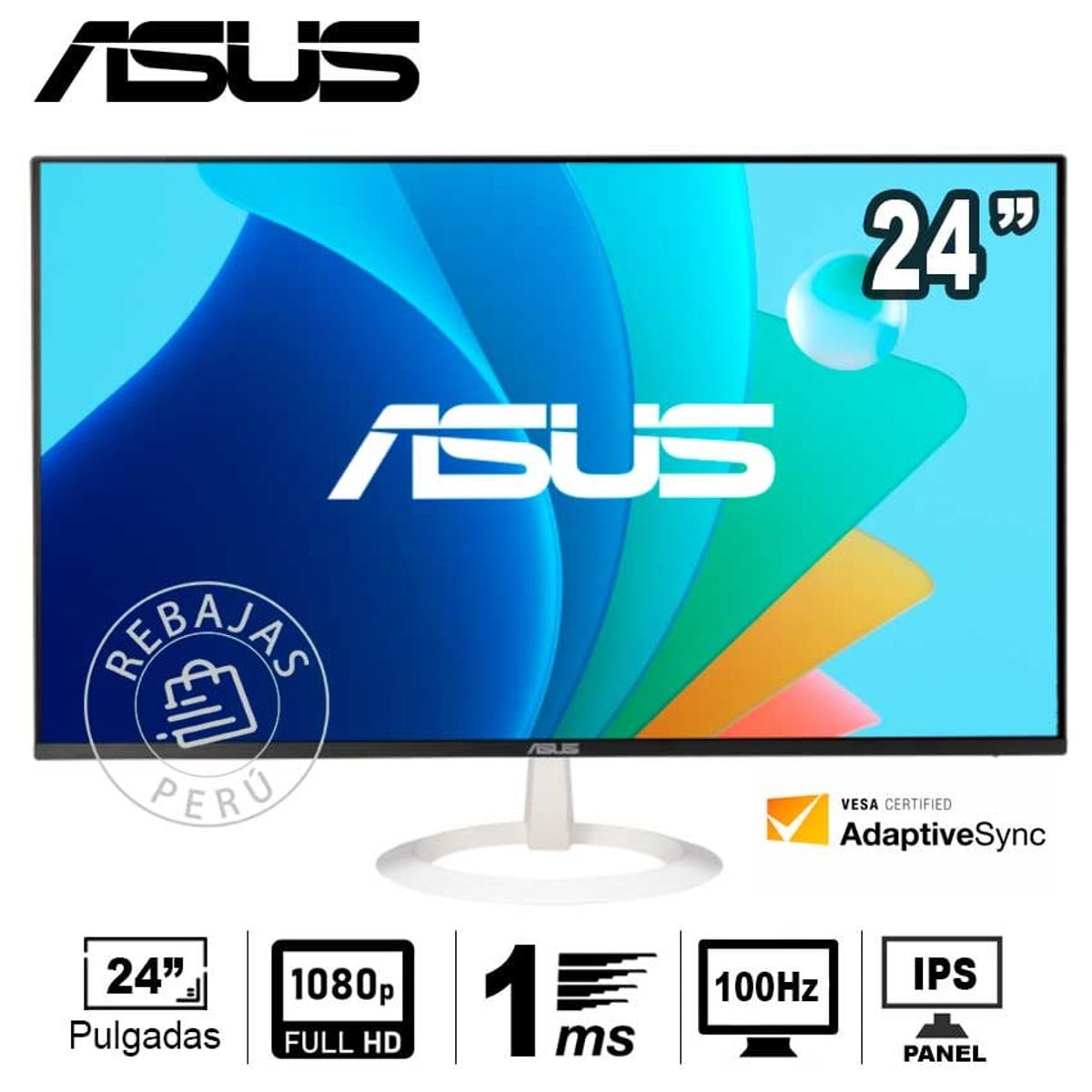 ASUS - Monitor ASUS VZ24EHF-W IPS Full HD 100Hz Bajo Consumo y Sin Parpadeo