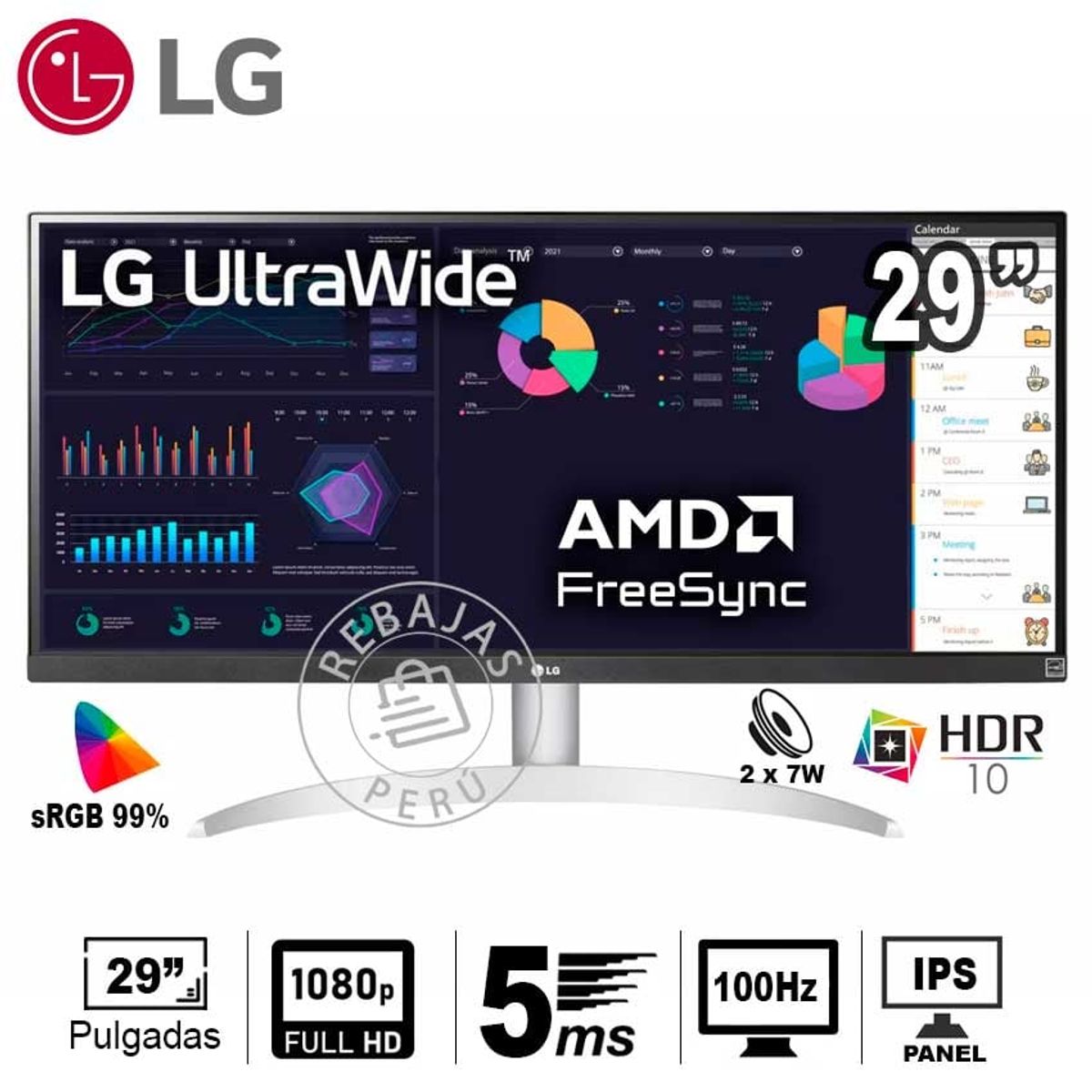 LG - Monitor LG 29WQ600-W UltraWide FHD IPS FreeSync 100Hz HDR10 USB-C