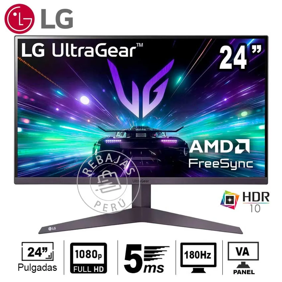 LG - Monitor LG 24GS50F-B  FHD 180Hz AMD FreeSync HDR10 VA