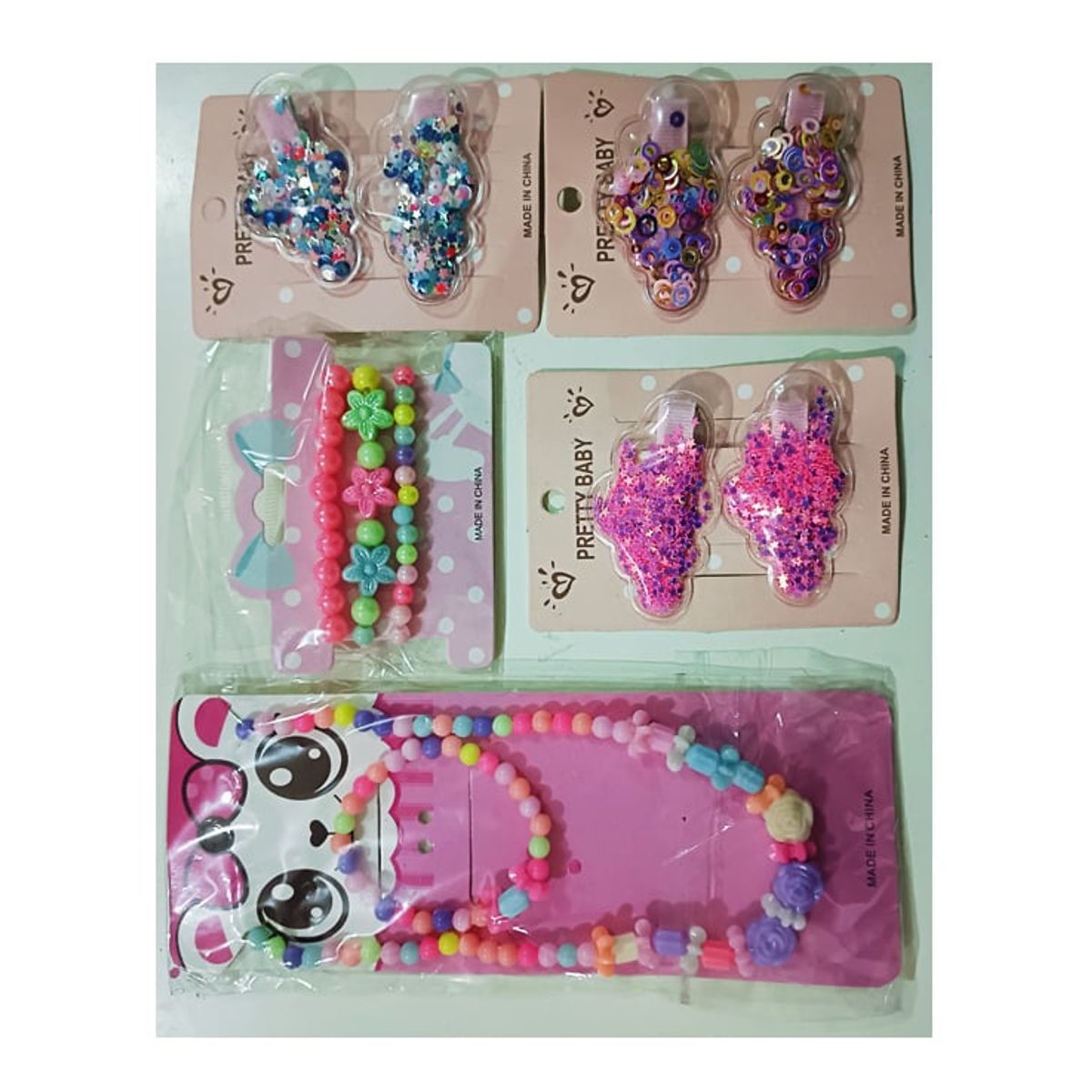 GENERICO - Accesorios De Cabello Para Niñas Set Lazos Ganchos Collar y pulsera
