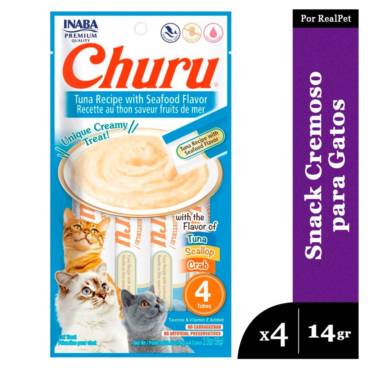 CHURU - Snack Cremoso Gato Churu Atún y Mariscos 1 sobre x 4 tubos