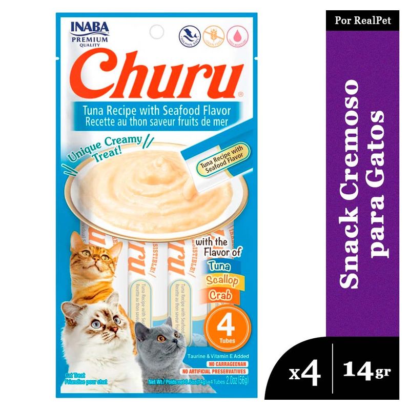 CHURU - Snack Cremoso Gato Churu Atún y Mariscos 1 sobre x 4 tubos