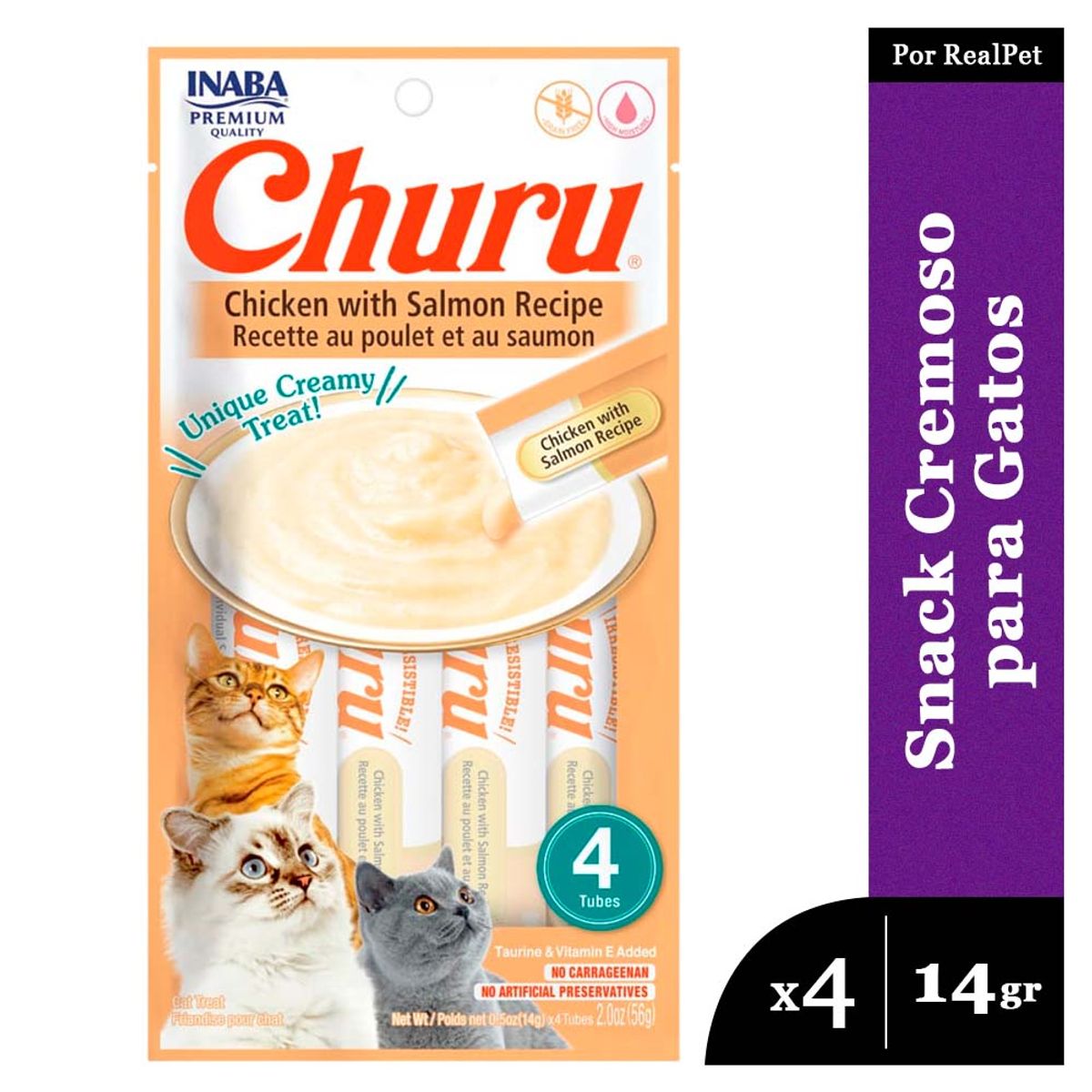 CHURU - Snack Cremoso Gato Churu Pollo y Salmón 1 sobre x 4 tubos