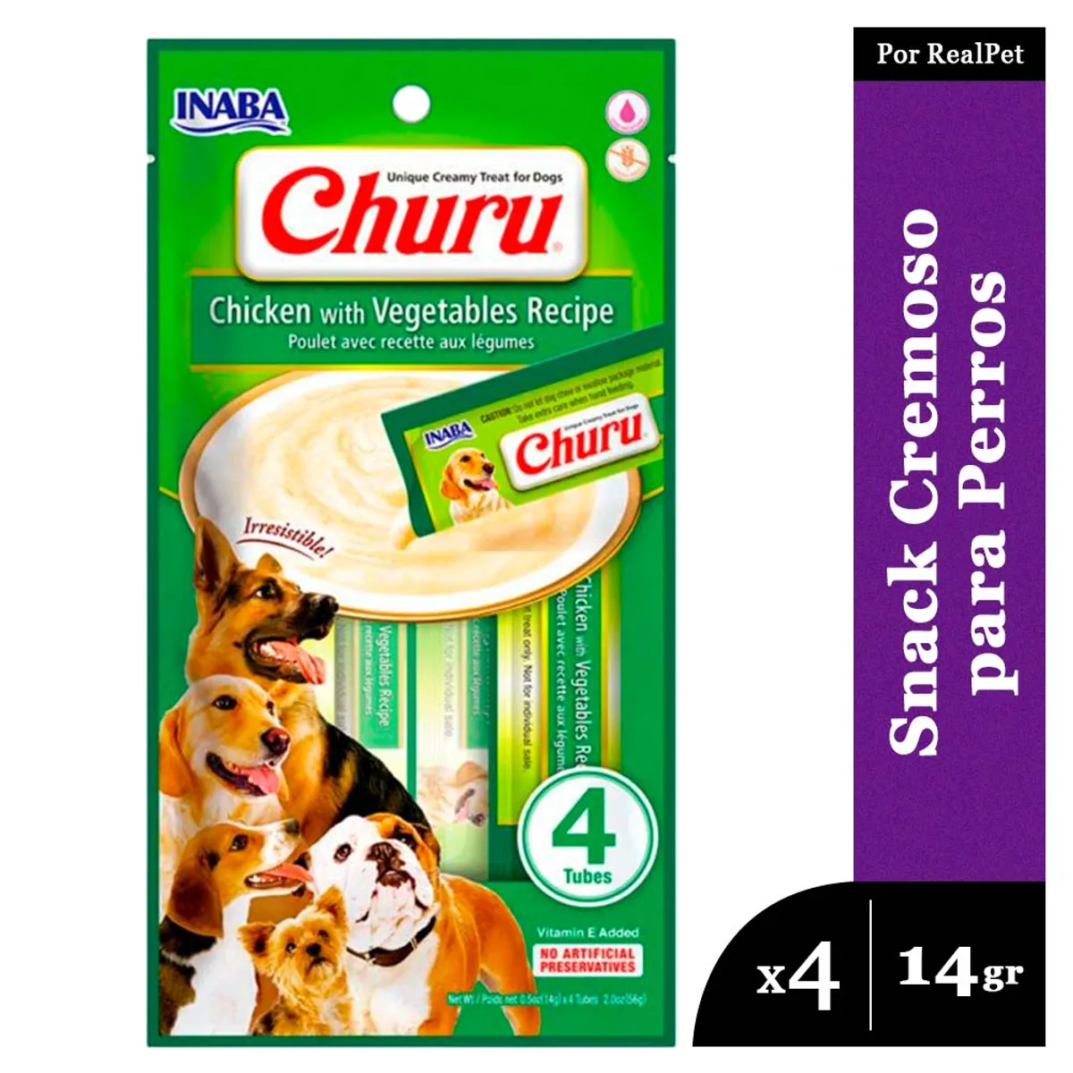 CHURU - Snack Cremoso Perro Churu Pollo y Vegetales 1 sobre x4 tubos