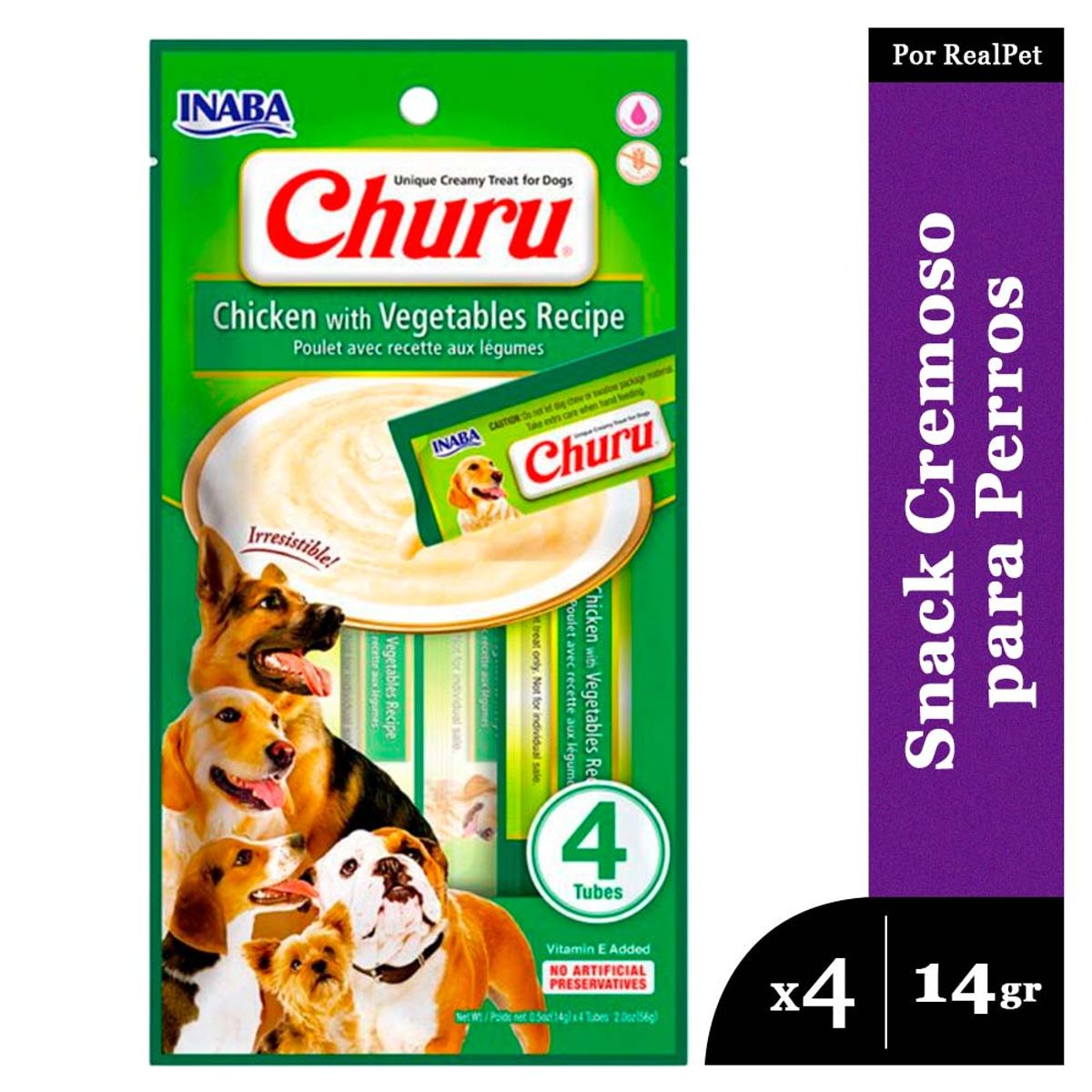 CHURU - Snack Cremoso Perro Churu Pollo y Vegetales 1 sobre x4 tubos