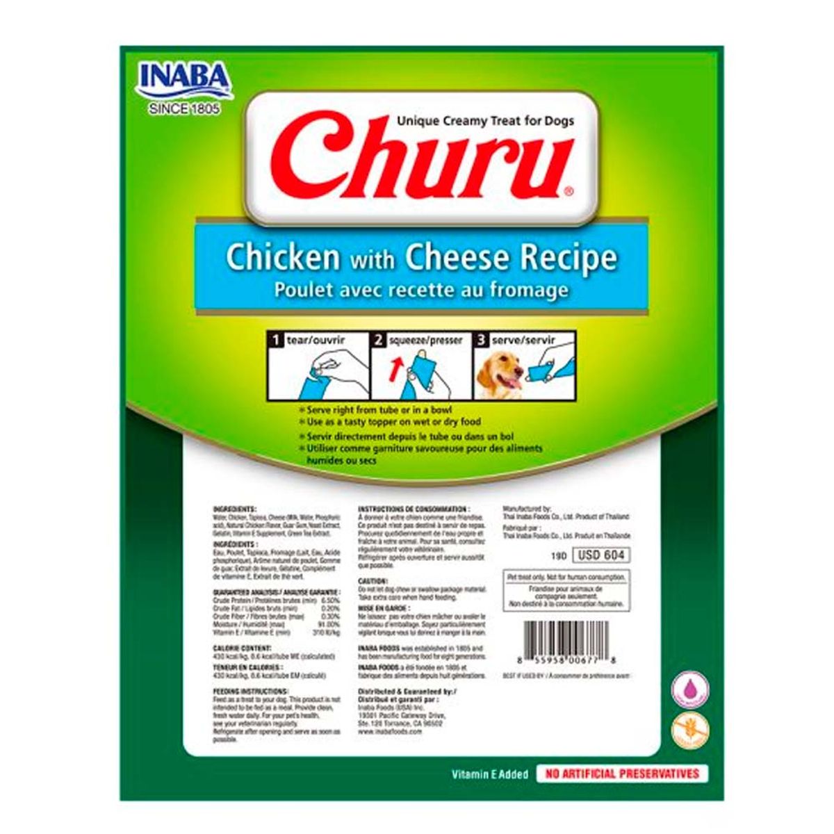 CHURU - Snack Cremoso Perro Churu Pollo y Queso 1 sobre x 8 tubos