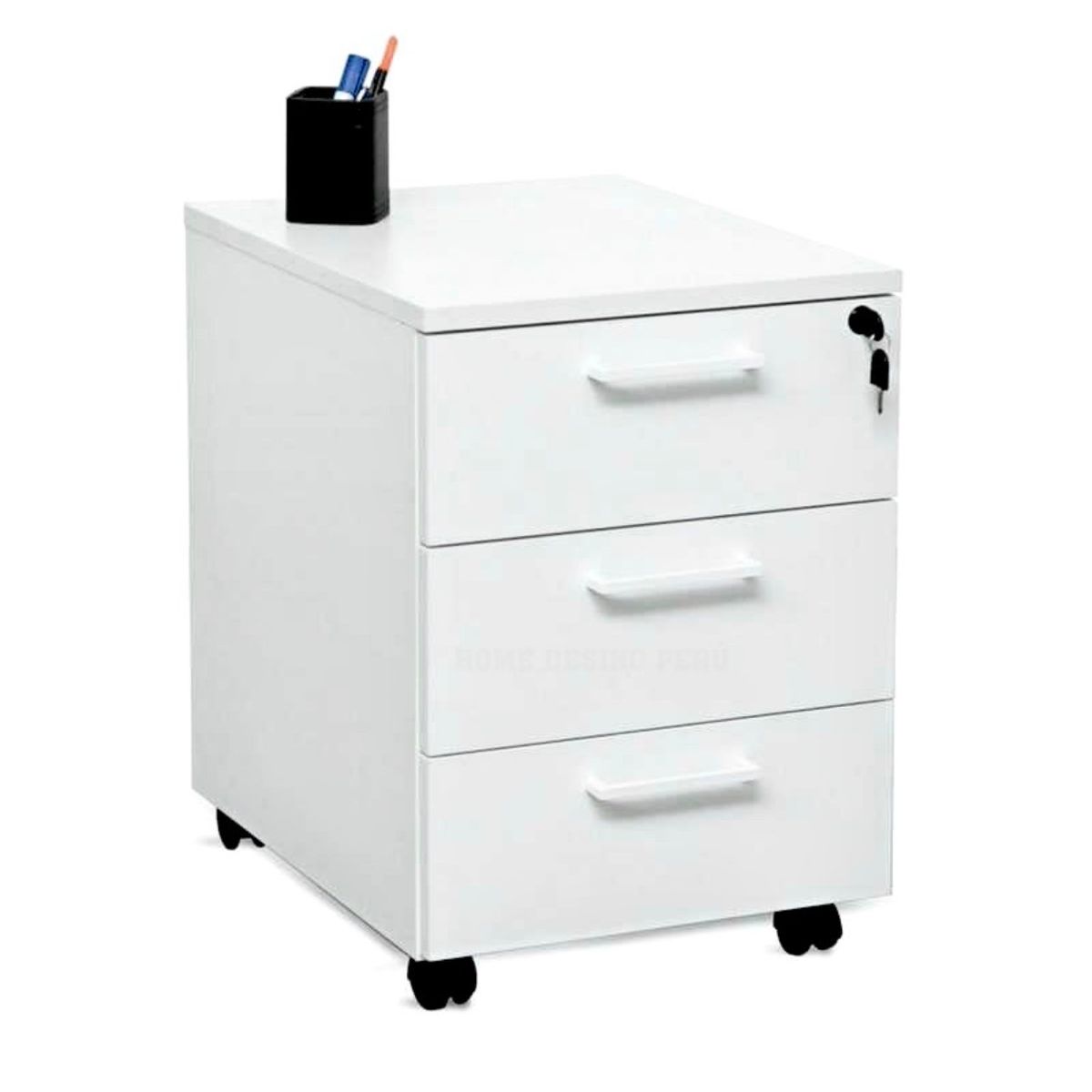 GENERICO - Cajonera De Melamina Movible 3 Cajones Con Rueda  Y Chapa