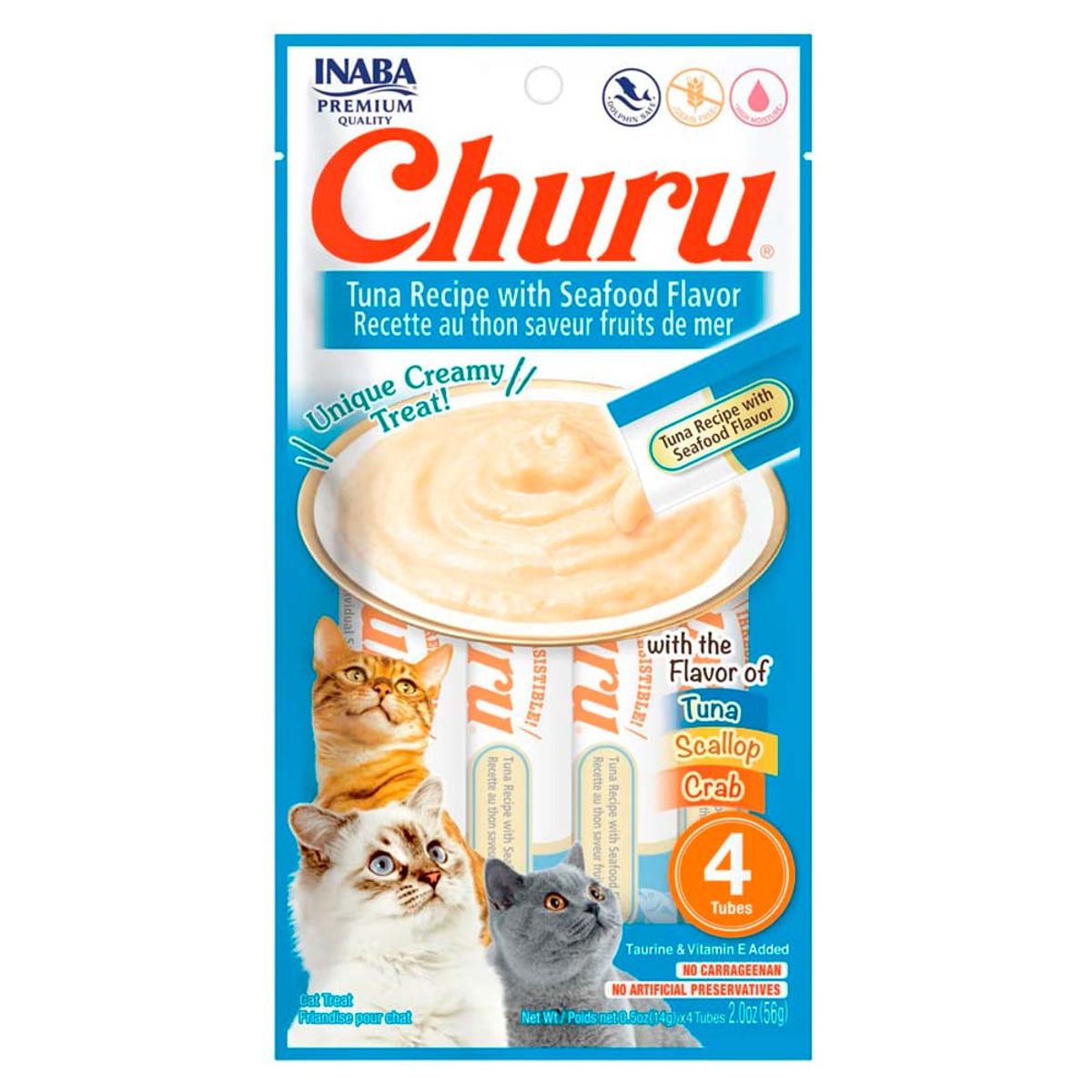 CHURU - Snack Cremoso Gato Churu Atún y Mariscos 6 sobres x 4 tubos