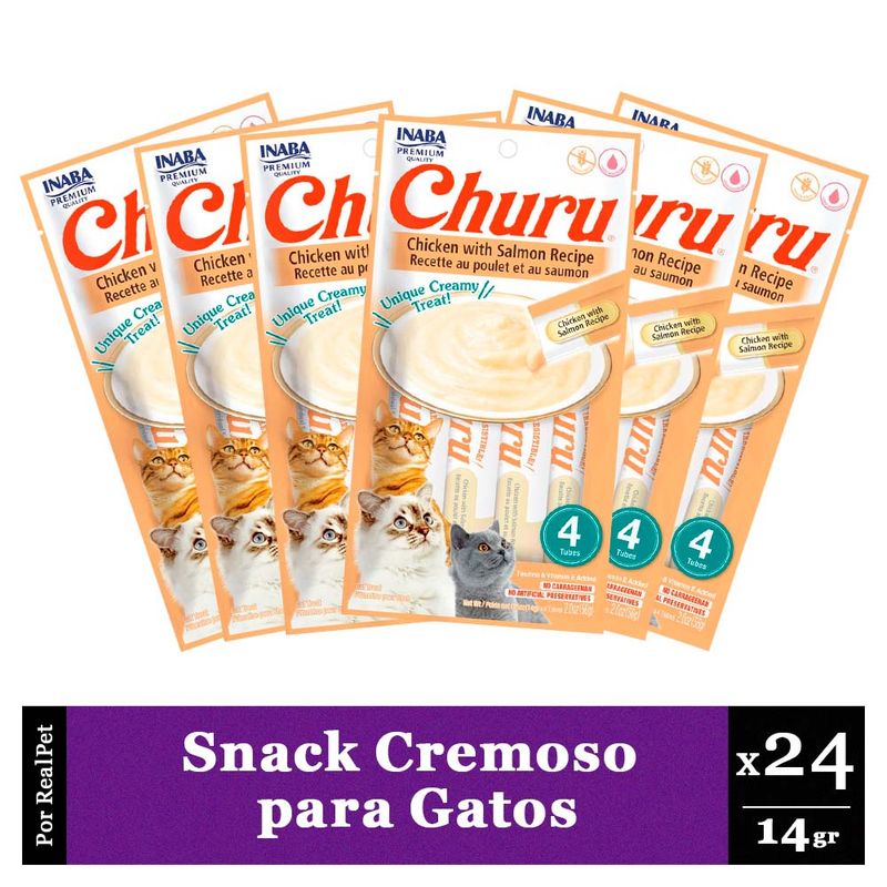 CHURU - Snack Cremoso Gato Churu Pollo y Salmón 6 sobres x 4 tubos