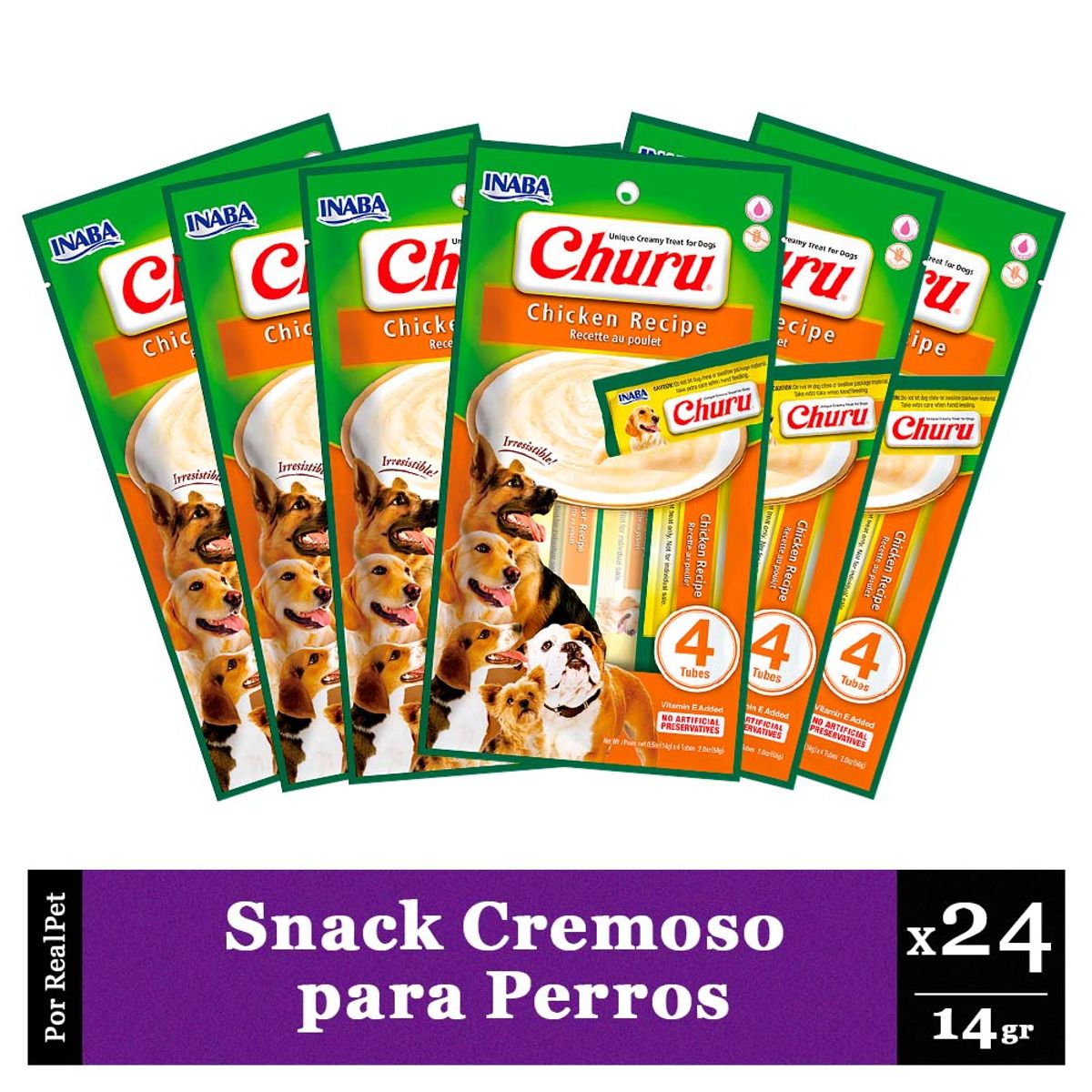CHURU - Snack Cremoso Perro Churu Pollo 6 sobres x 4 tubos