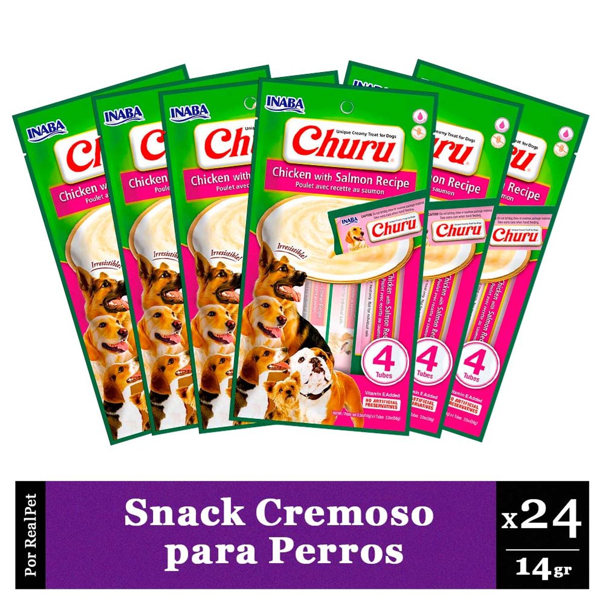 CHURU - Snack Cremoso Perro Churu Pollo y Salmón 6 sobres x 4 tubos