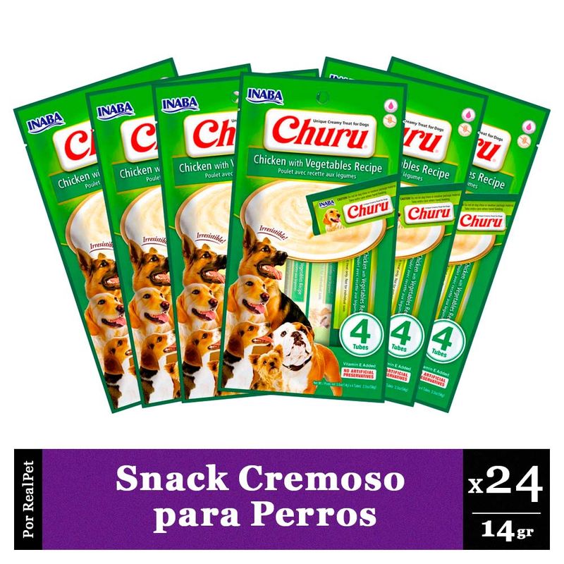 CHURU - Snack Cremoso Perro Churu Pollo Vegetales 6 sobres x 4 tubos