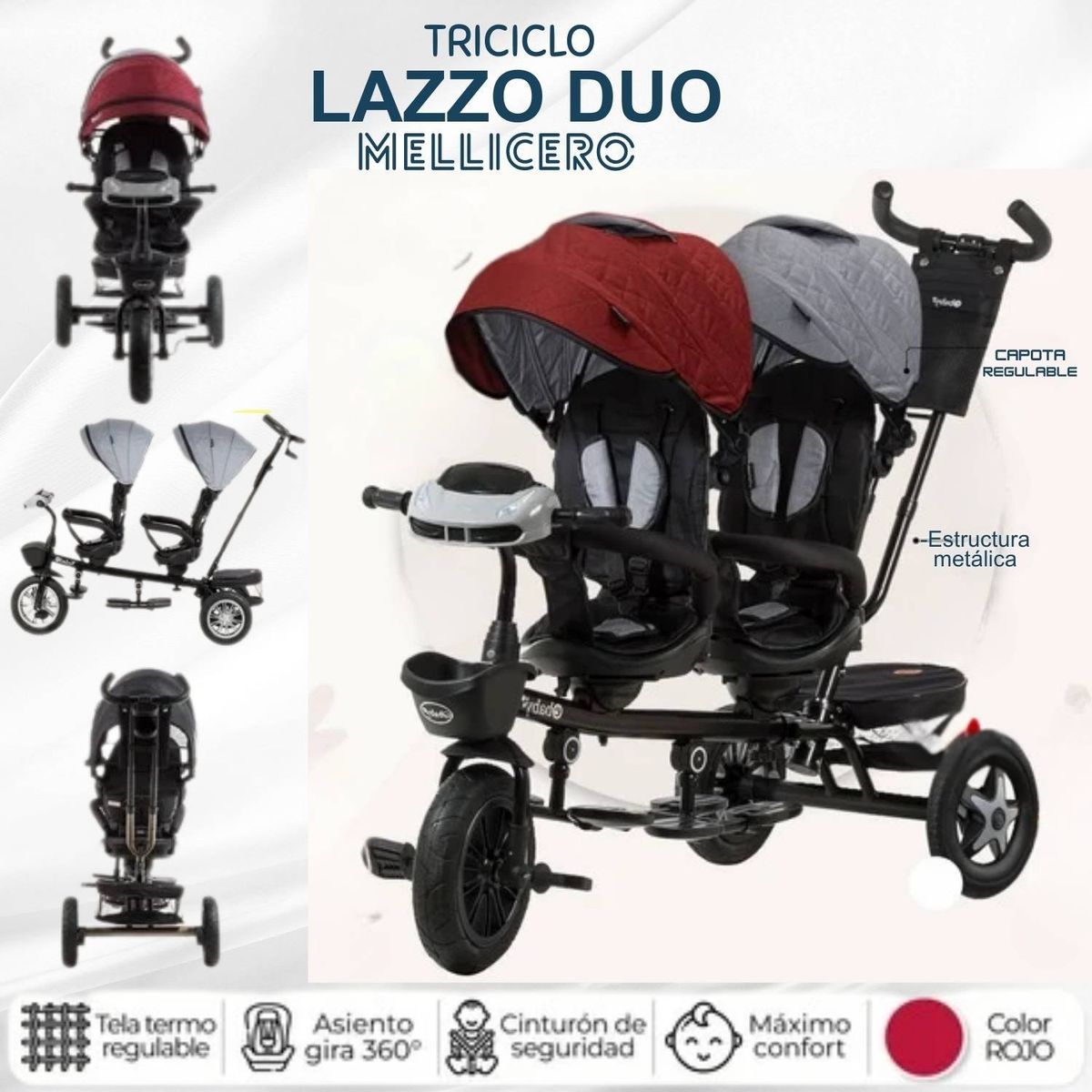 GENERICO - Triciclo Mellicero Lazzo Duo E Baby RojoGris