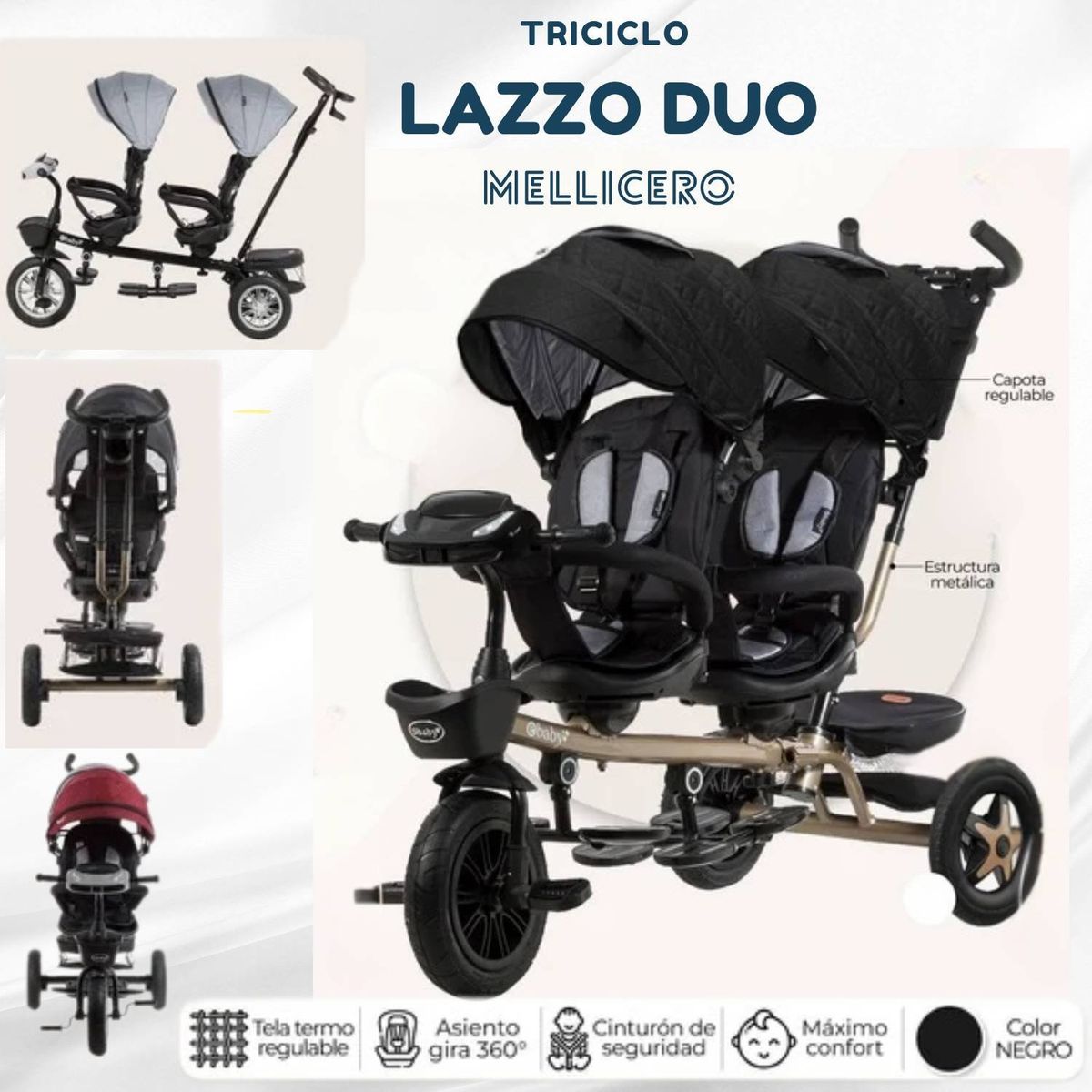 GENERICO - Triciclo Mellicero Lazzo Duo E Baby Negro