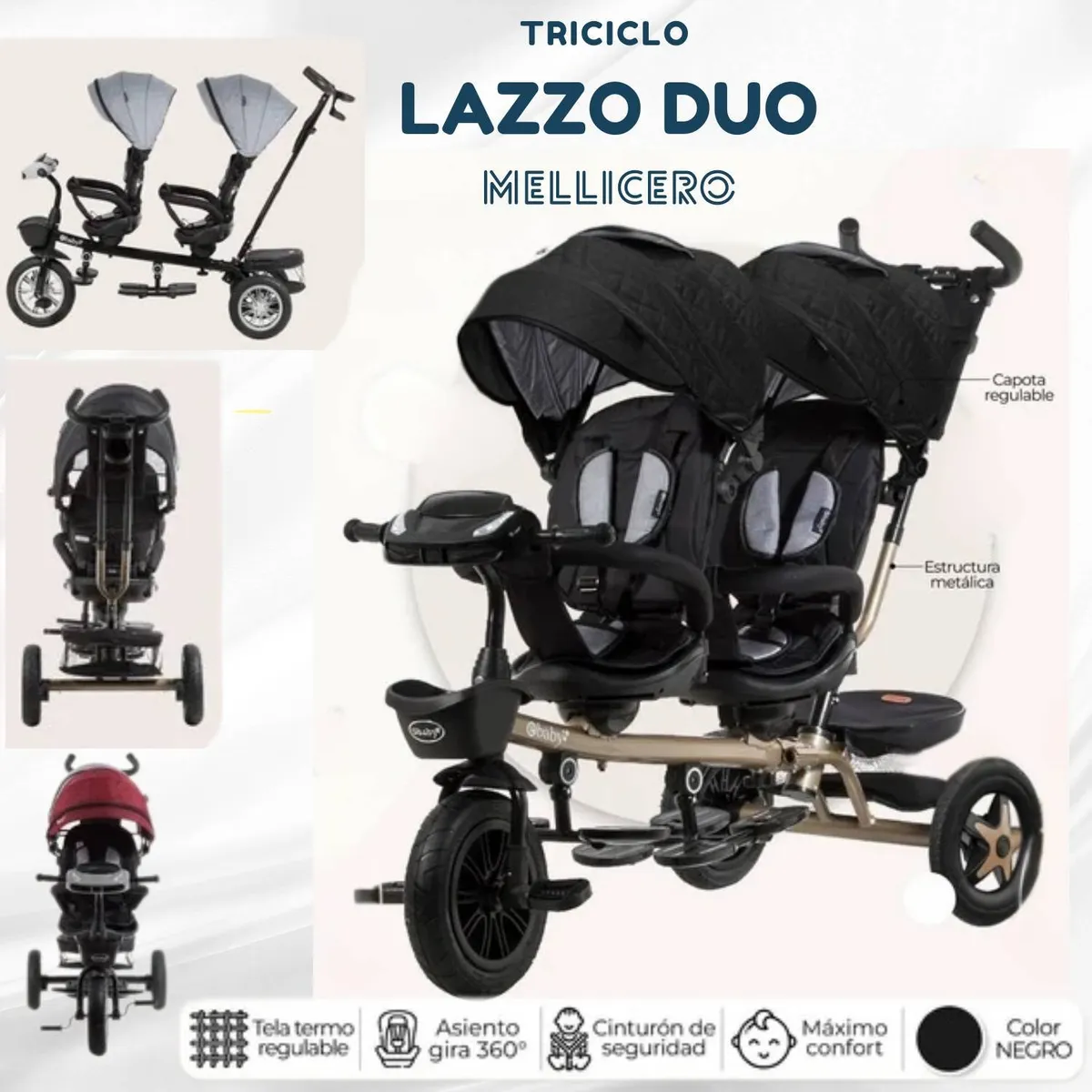 GENERICO - Triciclo Mellicero Lazzo Duo E Baby Negro