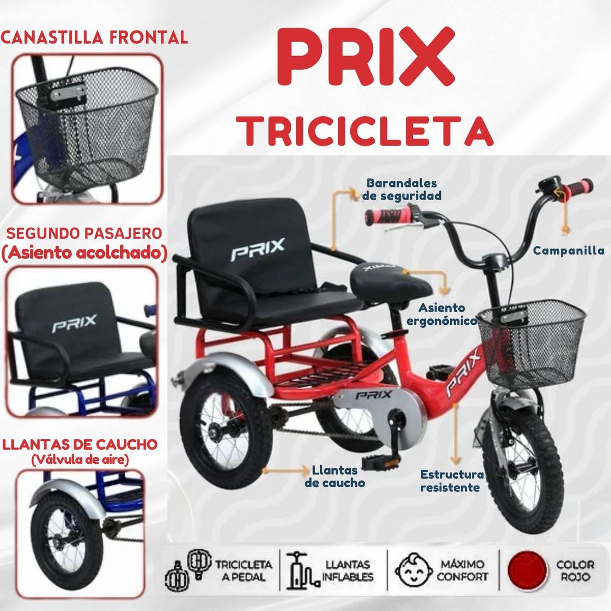 GENERICO - Tricecleta Prix Rojo Desde 2 Años