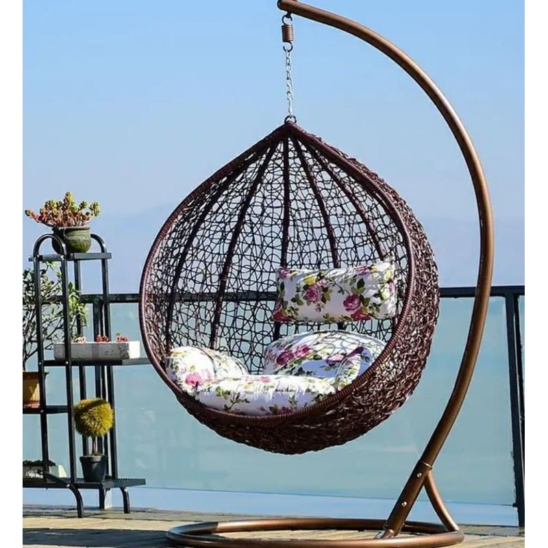 GENERICO - SILLA COLGANTE RATÁN SILLÓN HAMACA TERRAZA METAL ACERO SOPORTE COLOR ORO QUEMADO