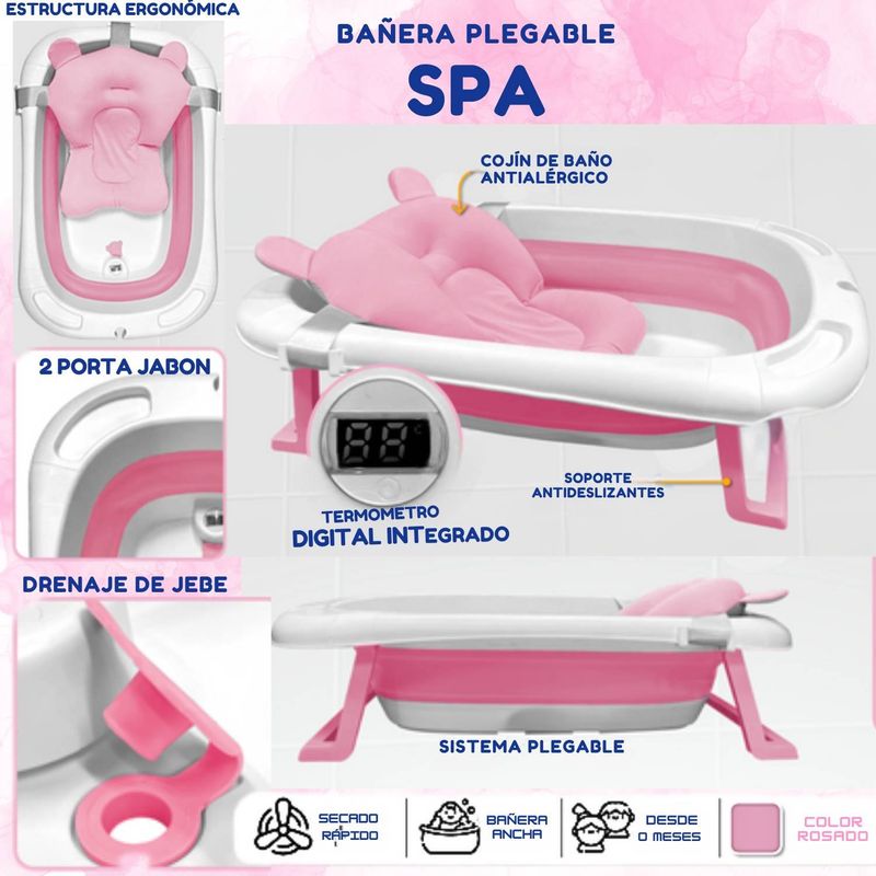 GENERICO - Bañera Plegable Spa Antialergico Rosado