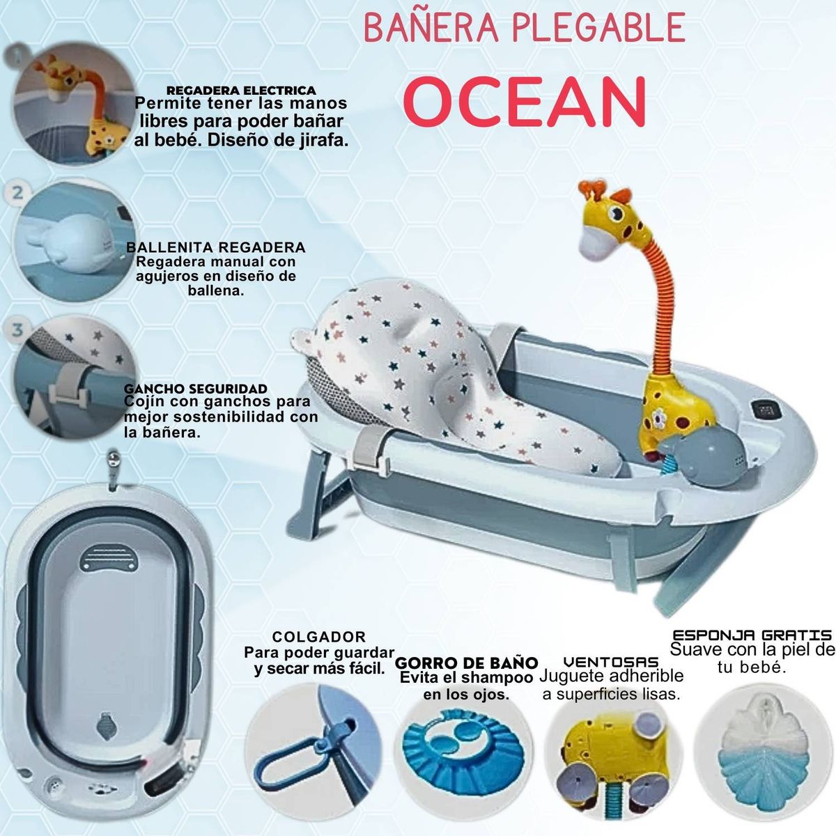 GENERICO - Bañera Plegable Ocean Antialergico Celeste
