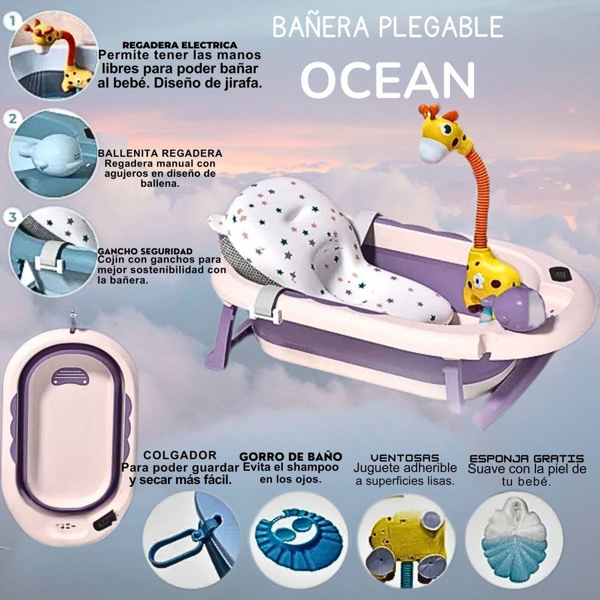 GENERICO - Bañera Plegable Ocean Antialergico Lila