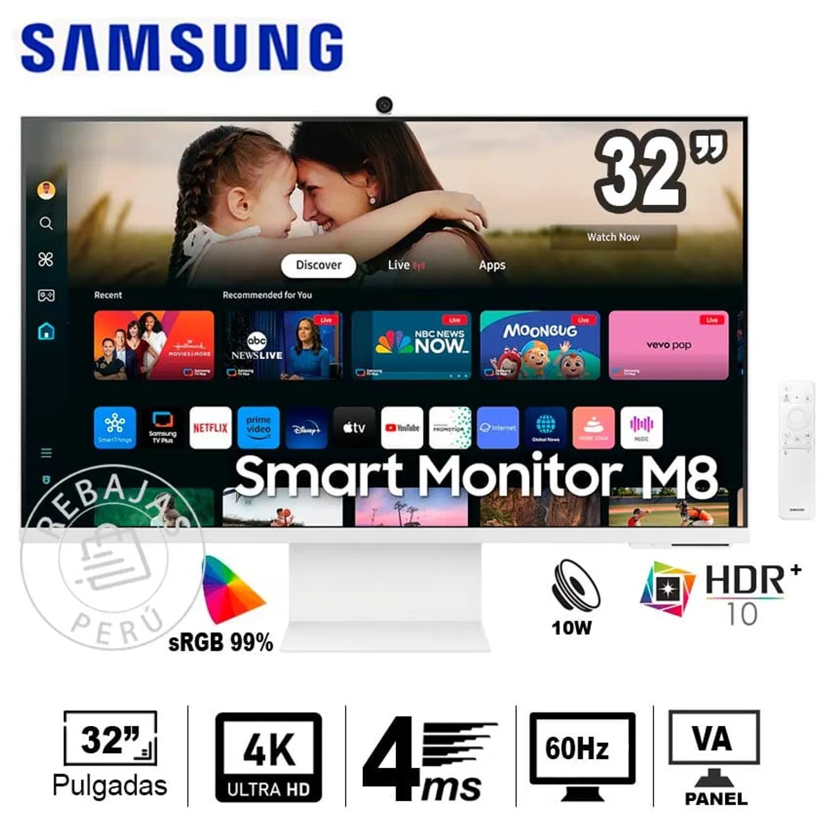 SAMSUNG - Monitor Samsung M8 32 UHD 4K Inteligente con Webcam AI y Streaming