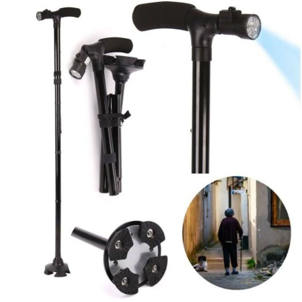 GENERICO - Baston plegable para caminar con luz LED