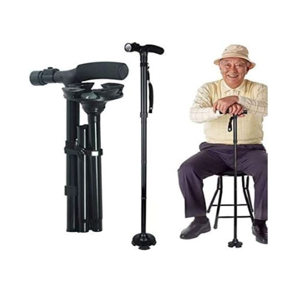 GENERICO - Baston plegable para caminar con luz LED