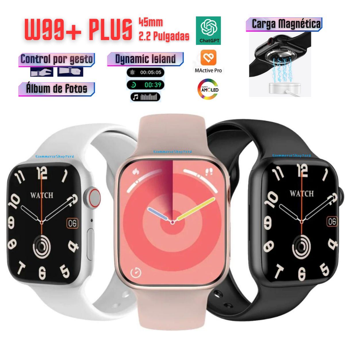 GENERICO - Smartwatch Deportivo W99 Plus Serie 9 Amoled Rosado