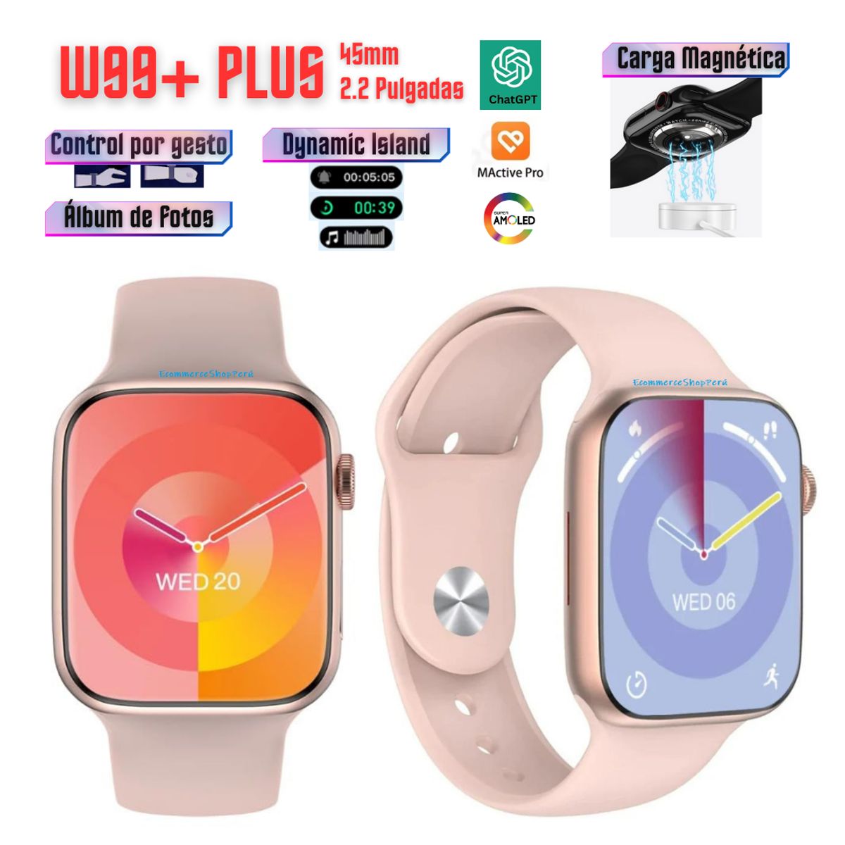 GENERICO - Smartwatch Deportivo W99 Plus Serie 9 Amoled Rosado