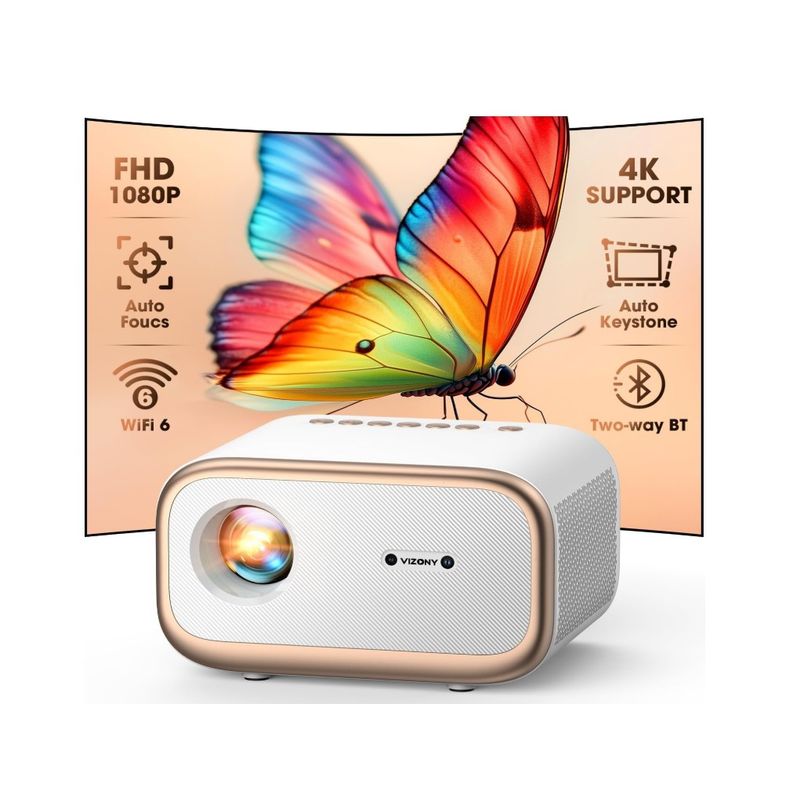 GENERICO - Proyector VIZONY Native 1080PWiFi Bluetooth bidireccionaL 4K-Blanco