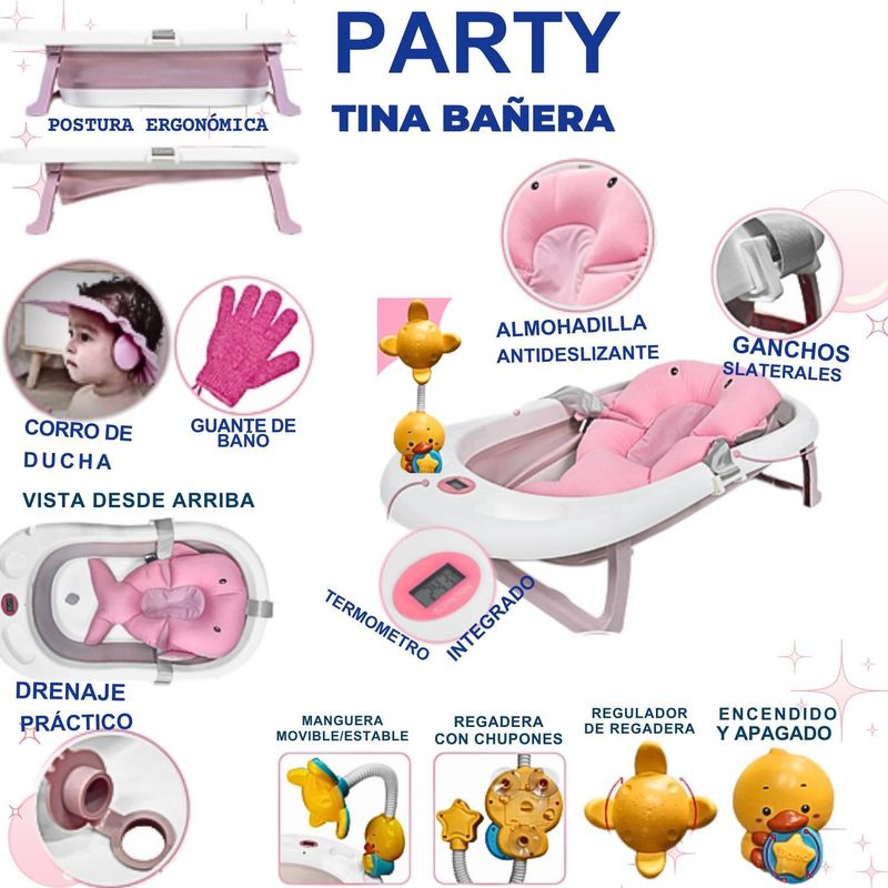 GENERICO - tina bañera party postura ergonómica rosado