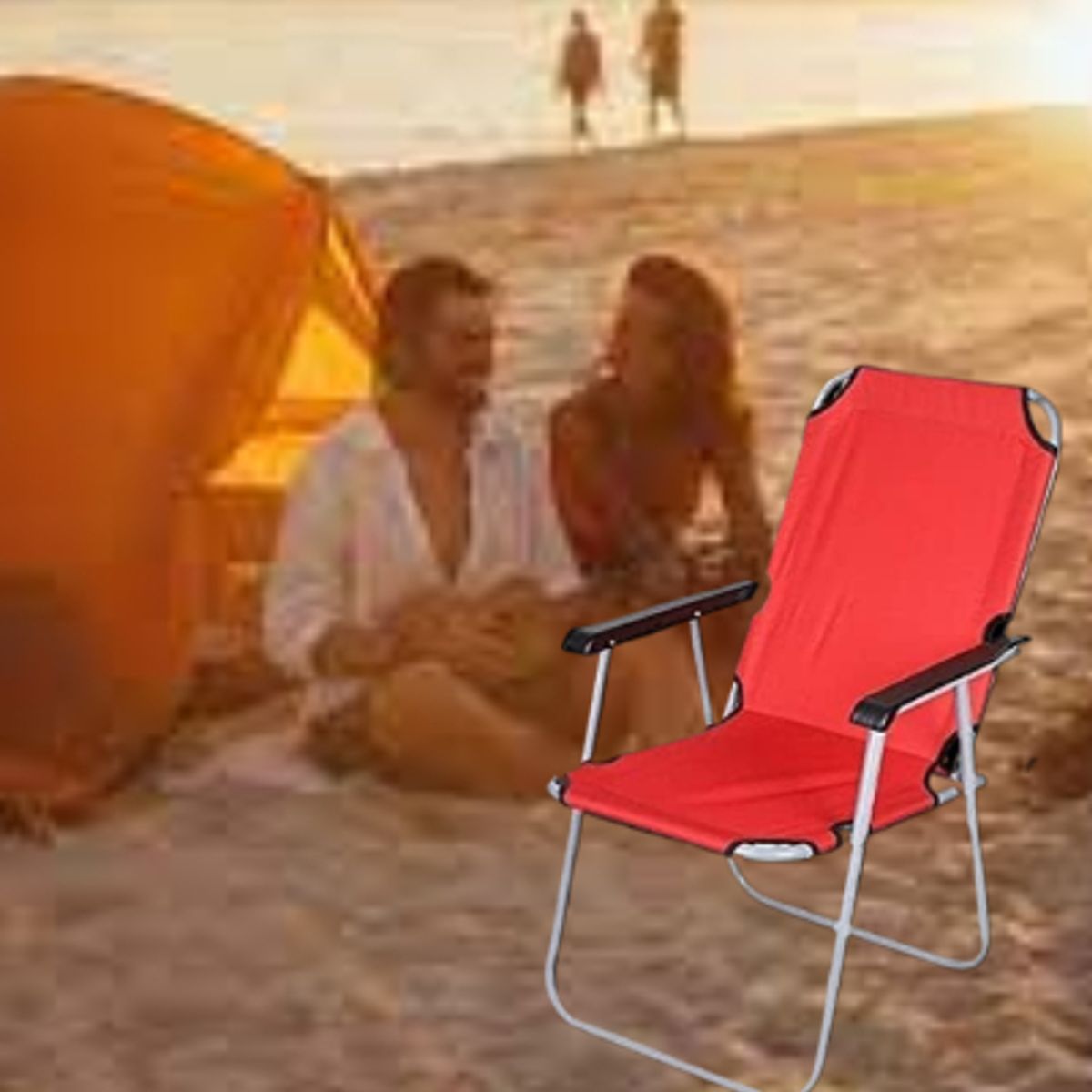 GENERICO - SILLA PLEGABLE PORTÁTIL DE TERRAZA PLAYA CAMPING JARDIN ROJO
