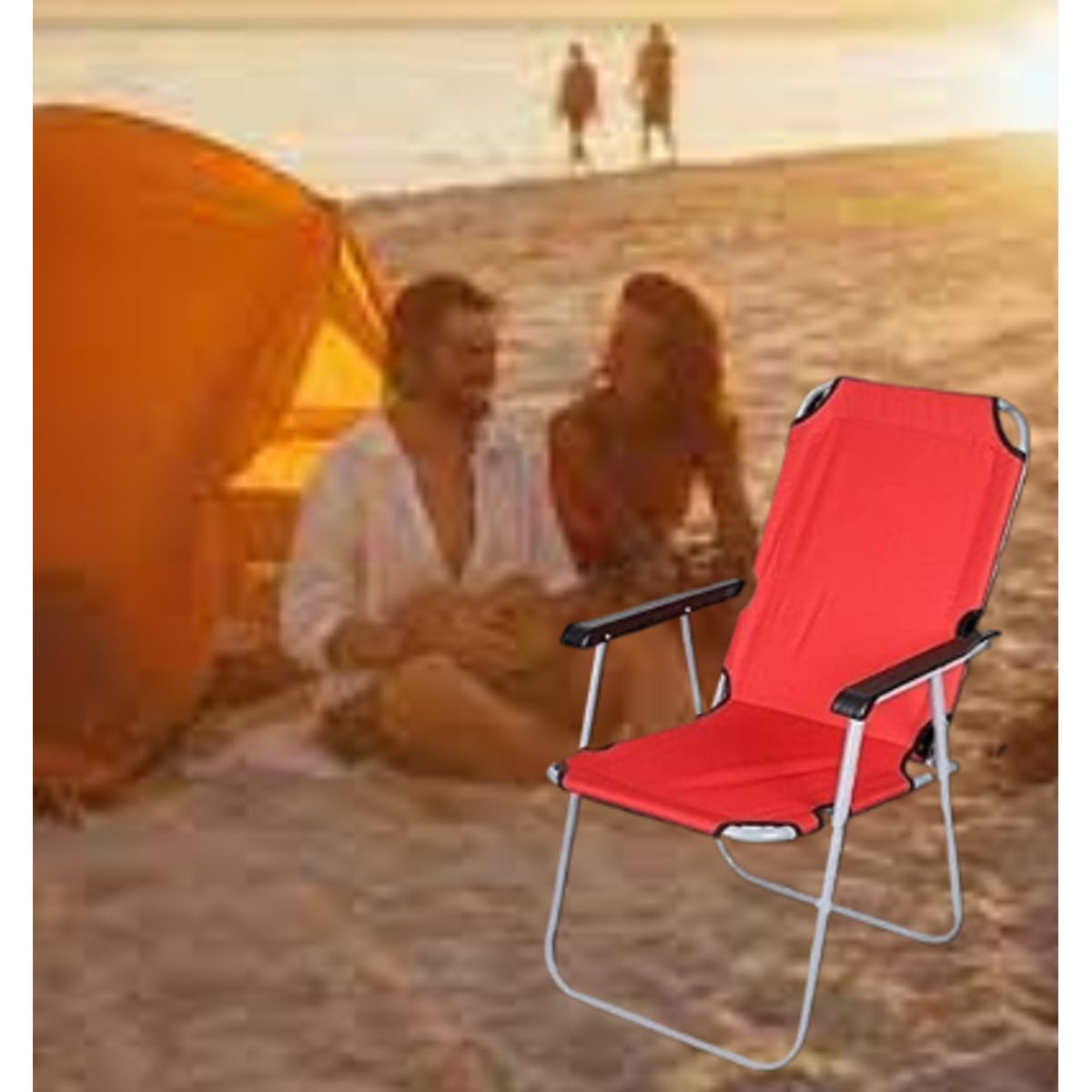 GENERICO - SILLA PLEGABLE PORTÁTIL DE TERRAZA PLAYA CAMPING JARDIN ROJO