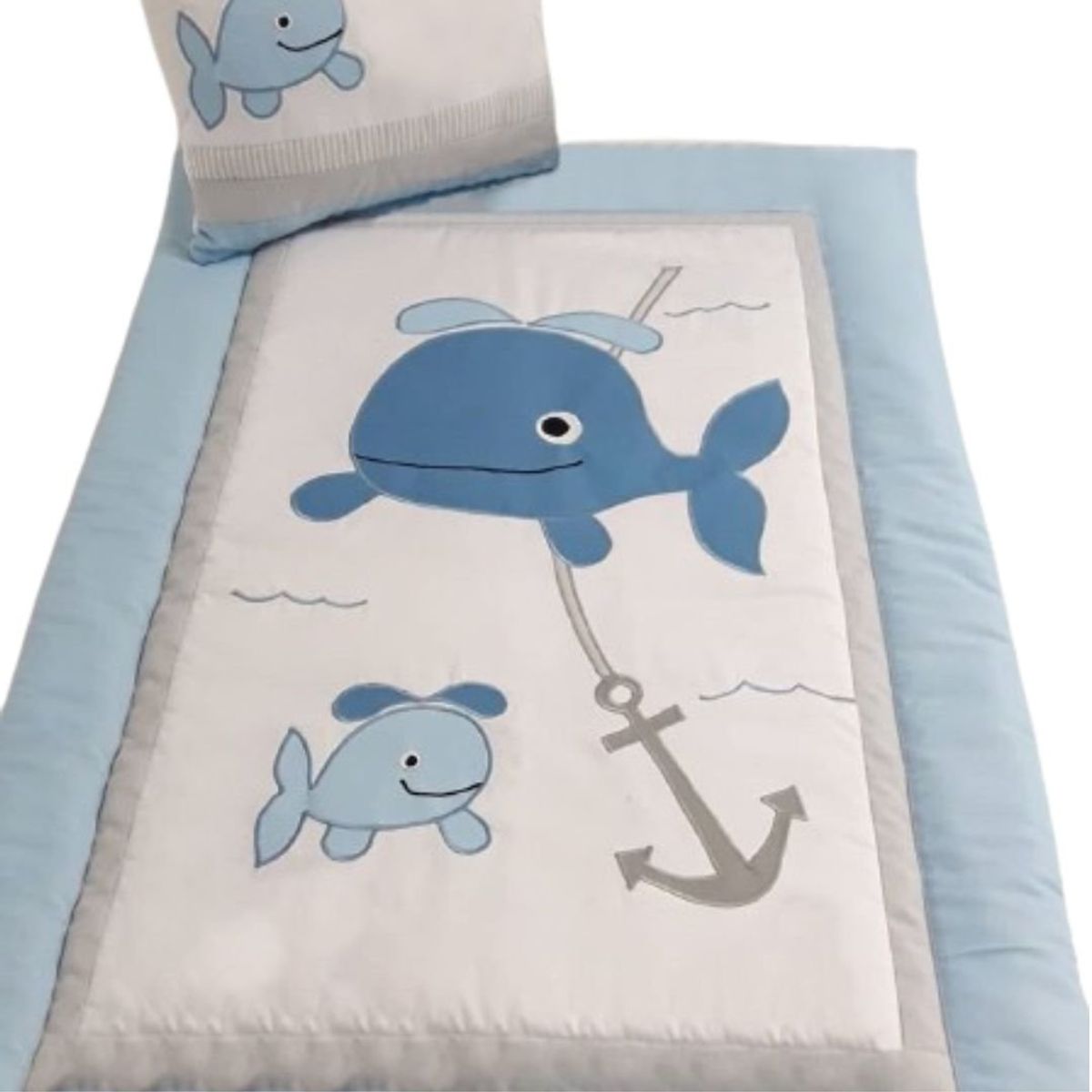 GENERICO - Edredón para cuna diseño Marino Bordado Bebé Celeste