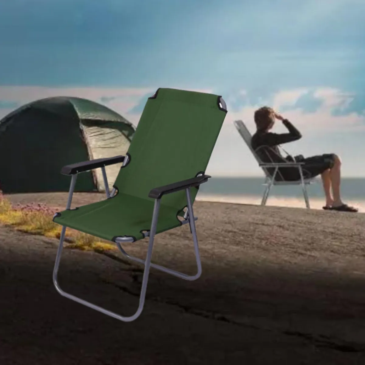 GENERICO - SILLA PLEGABLE PORTÁTIL DE TERRAZA PLAYA CAMPING JARDIN VERDE