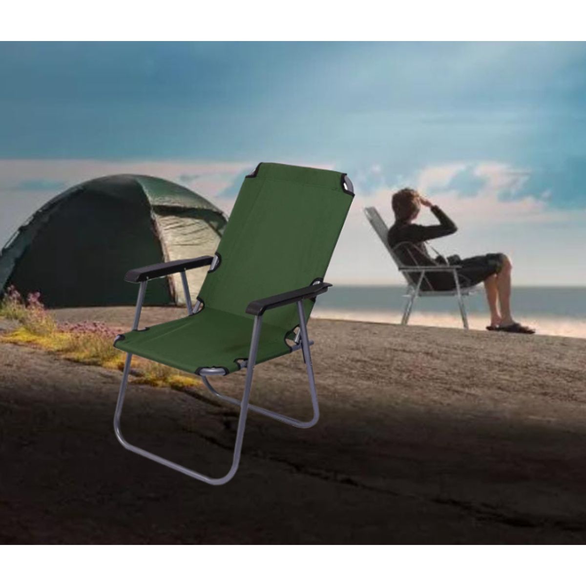 GENERICO - SILLA PLEGABLE PORTÁTIL DE TERRAZA PLAYA CAMPING JARDIN VERDE