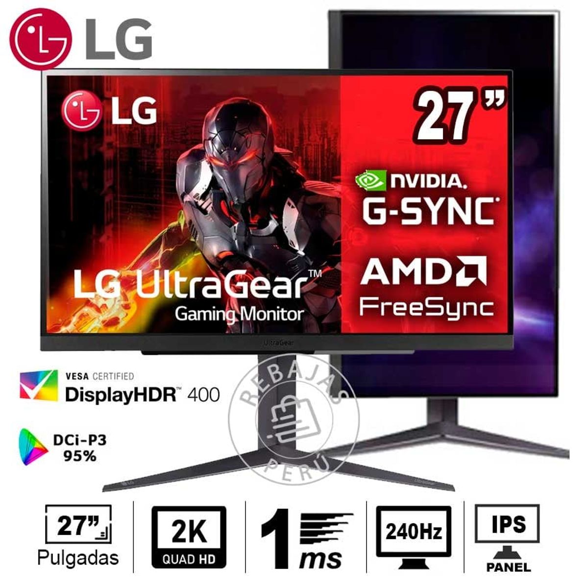 LG - Monitor LG 27GR83Q-B 27 QHD IPS 240Hz 1ms FreeSync G-Sync