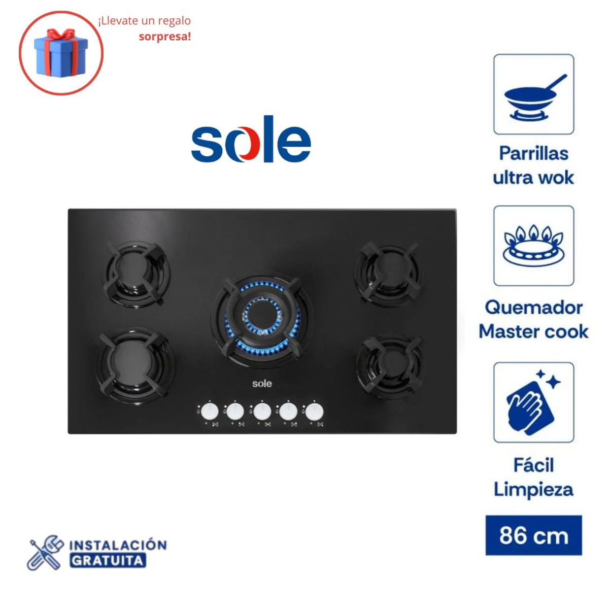 SOLE - Encimera Vidrio Templado Sole GLP 86cm