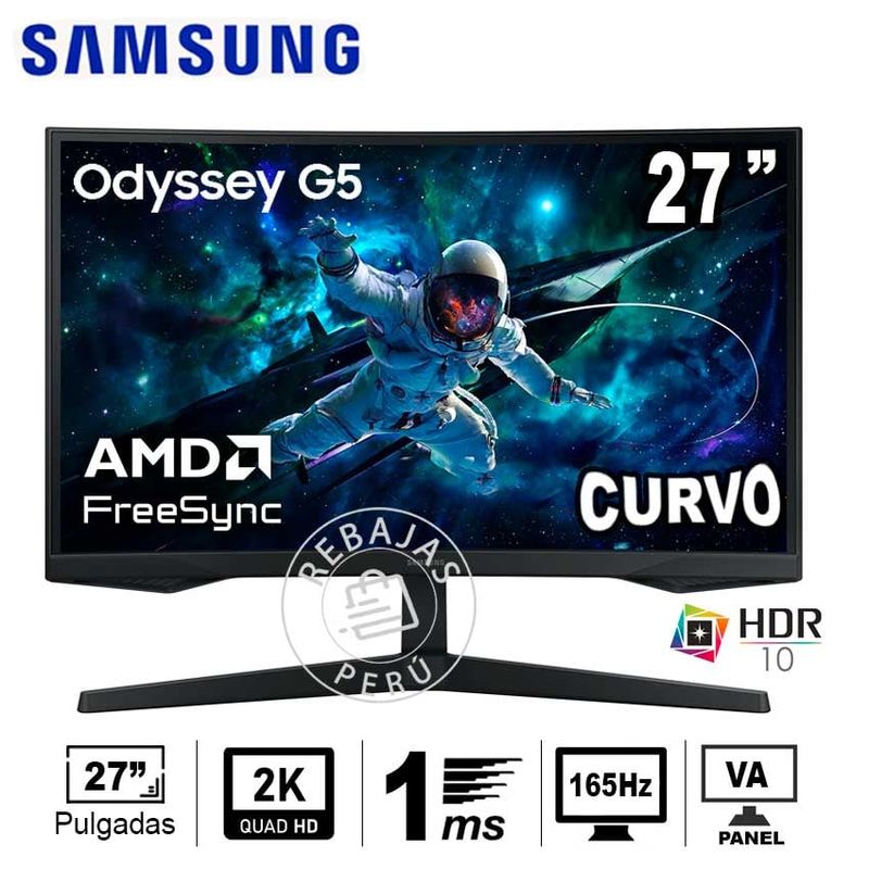 SAMSUNG - Monitor Samsung Odyssey G5 27 Curvo QHD 165Hz 1ms FreeSync Gaming