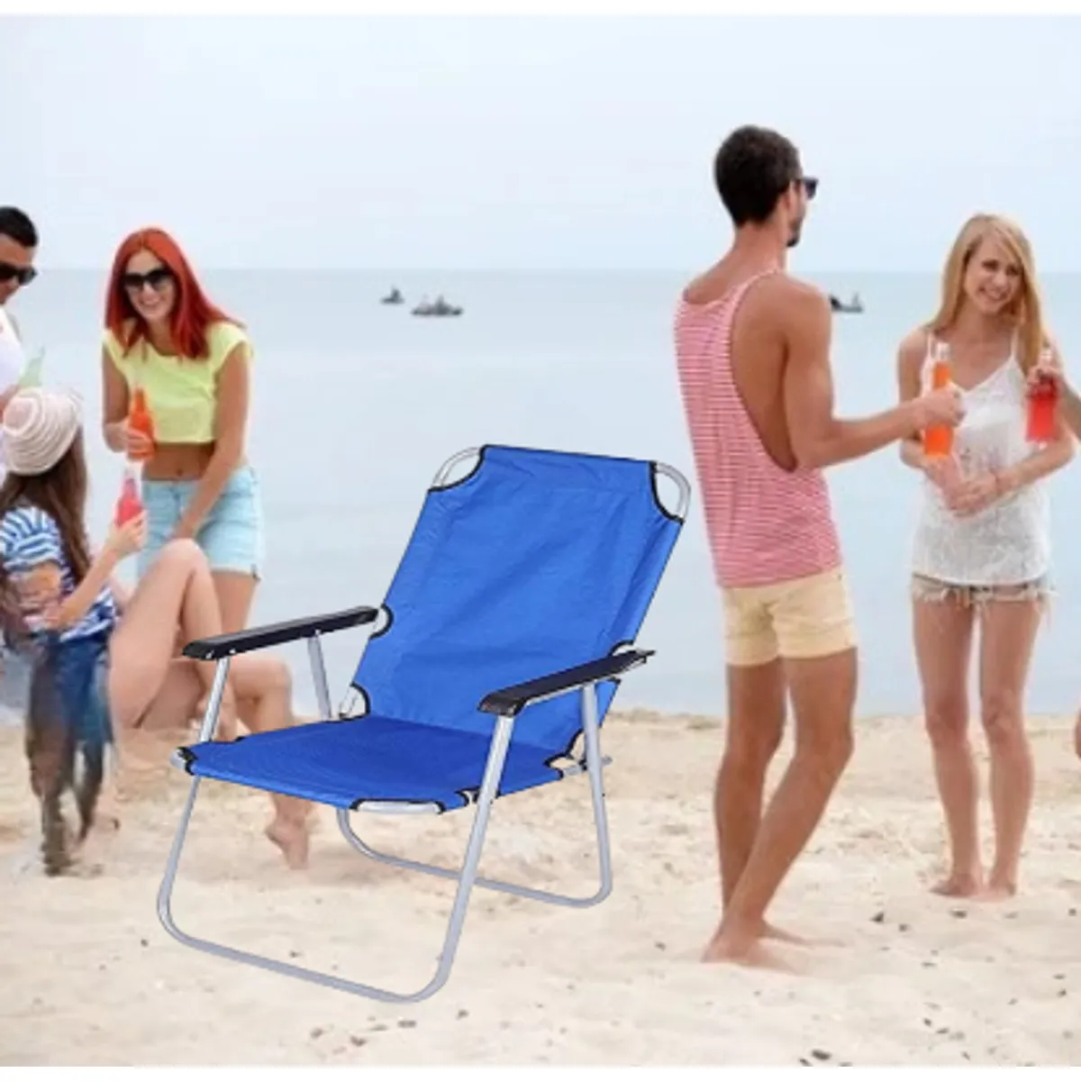 GENERICO - SILLA PLEGABLE PORTÁTIL DE TERRAZA PLAYA CAMPING JARDIN AZUL