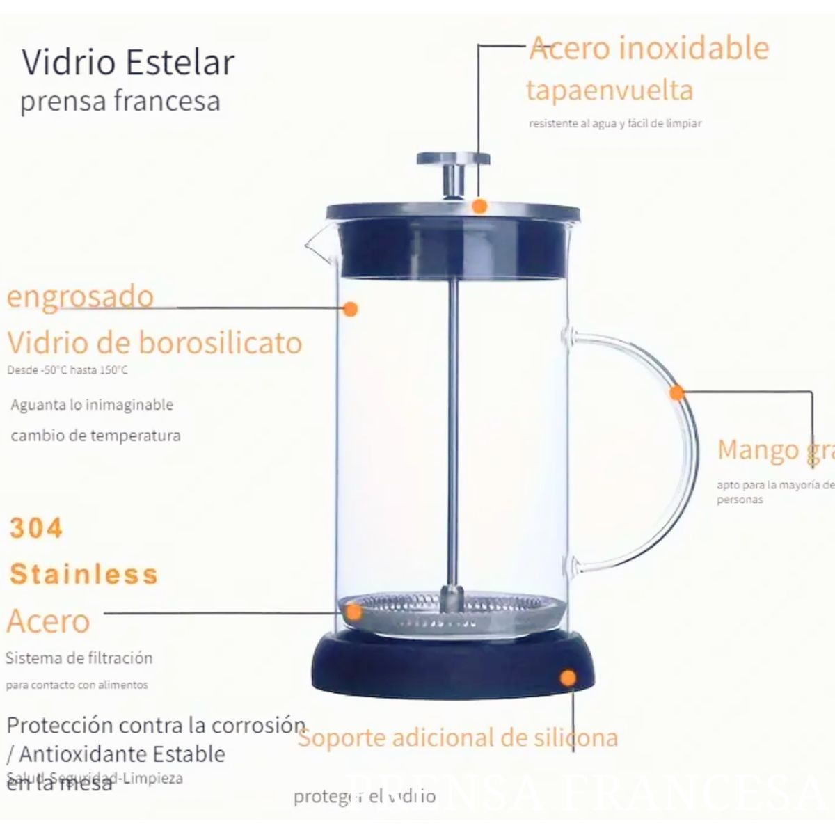 GENERICO - Cafetera prensa francesa 1000 ml