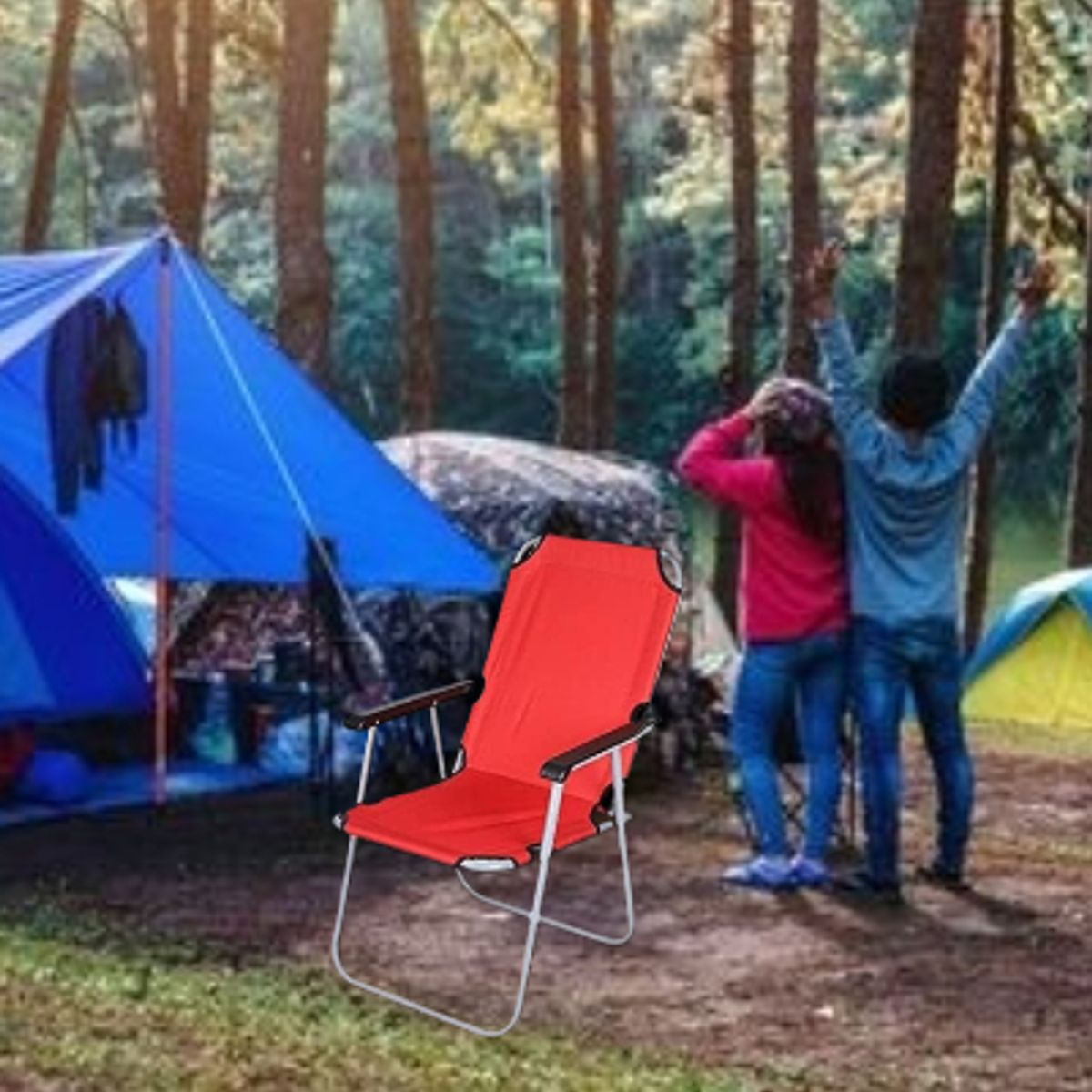 GENERICO - SILLA PLEGABLE PORTÁTIL DE TERRAZA PLAYA CAMPING JARDIN ROJO