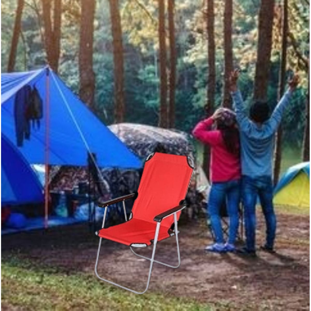GENERICO - SILLA PLEGABLE PORTÁTIL DE TERRAZA PLAYA CAMPING JARDIN ROJO