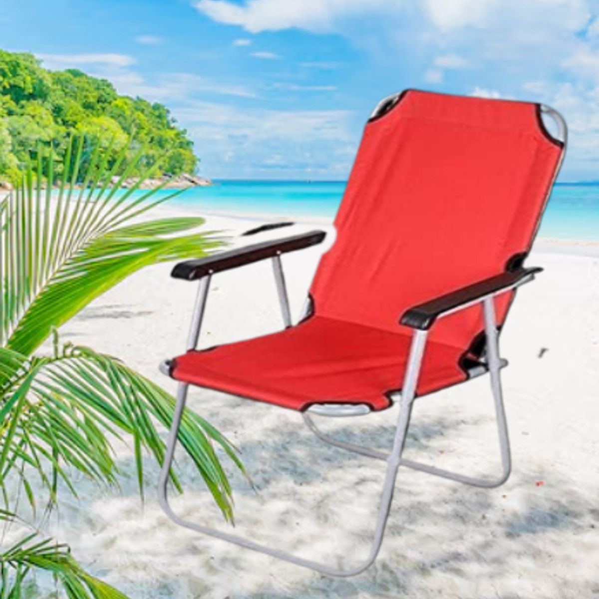 GENERICO - SILLA PLEGABLE PORTÁTIL DE TERRAZA PLAYA CAMPING JARDIN ROJO