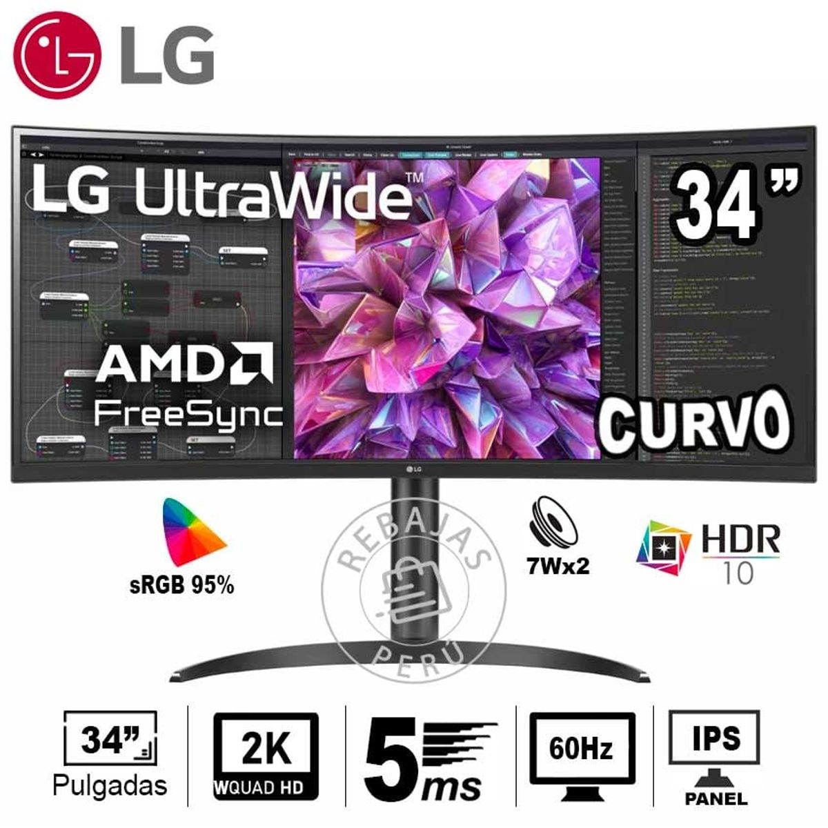 LG - Monitor LG 34WQ75C-B Curvo UltraWide QHD 34 IPS HDR10 USB-C 60Hz