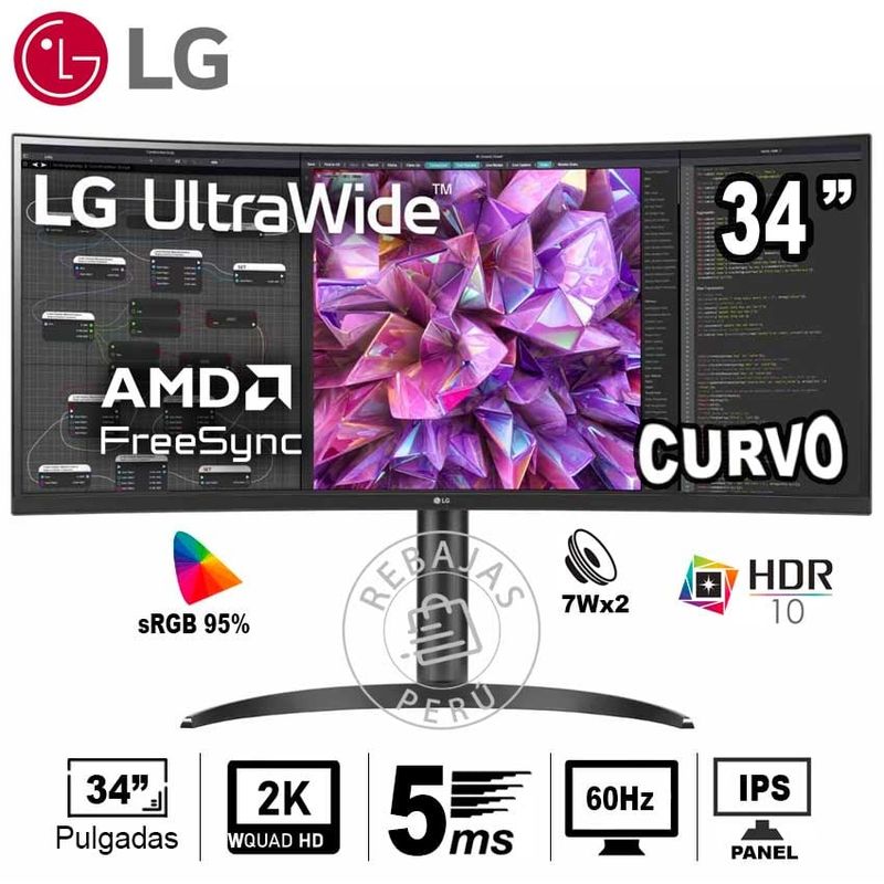 LG - Monitor LG 34WQ75C-B Curvo UltraWide QHD 34 IPS HDR10 USB-C 60Hz