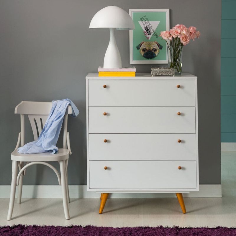 R&R MUEBLES - Cómoda Moderna Kim 4 Cajones Blanco R&R MUEBLES