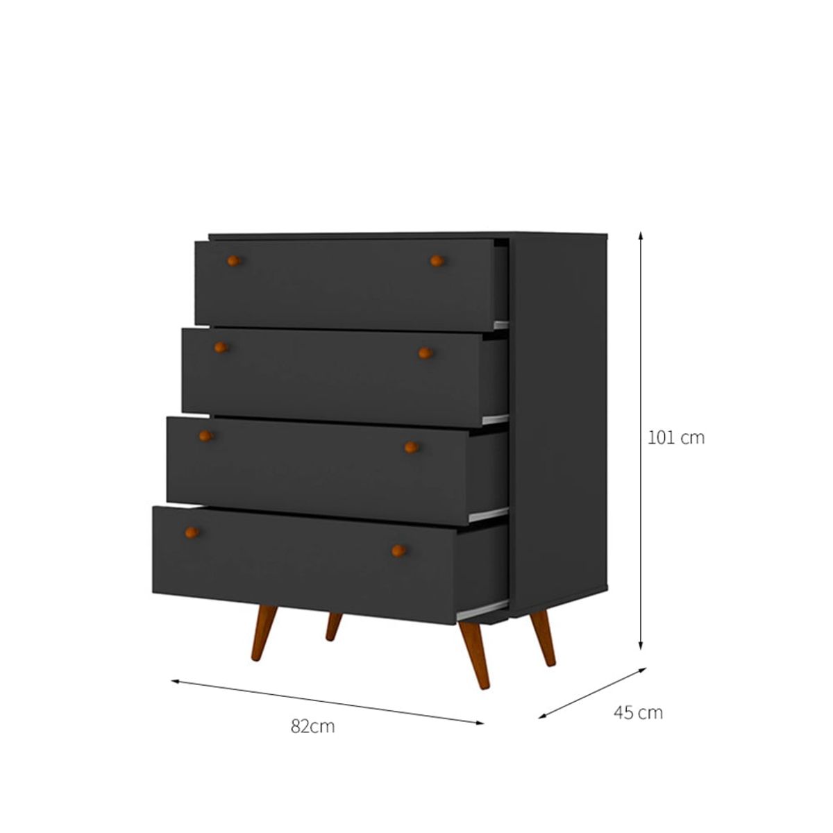 R&R MUEBLES - Cómoda Moderna Kim 4 Cajones Negro R&R MUEBLES