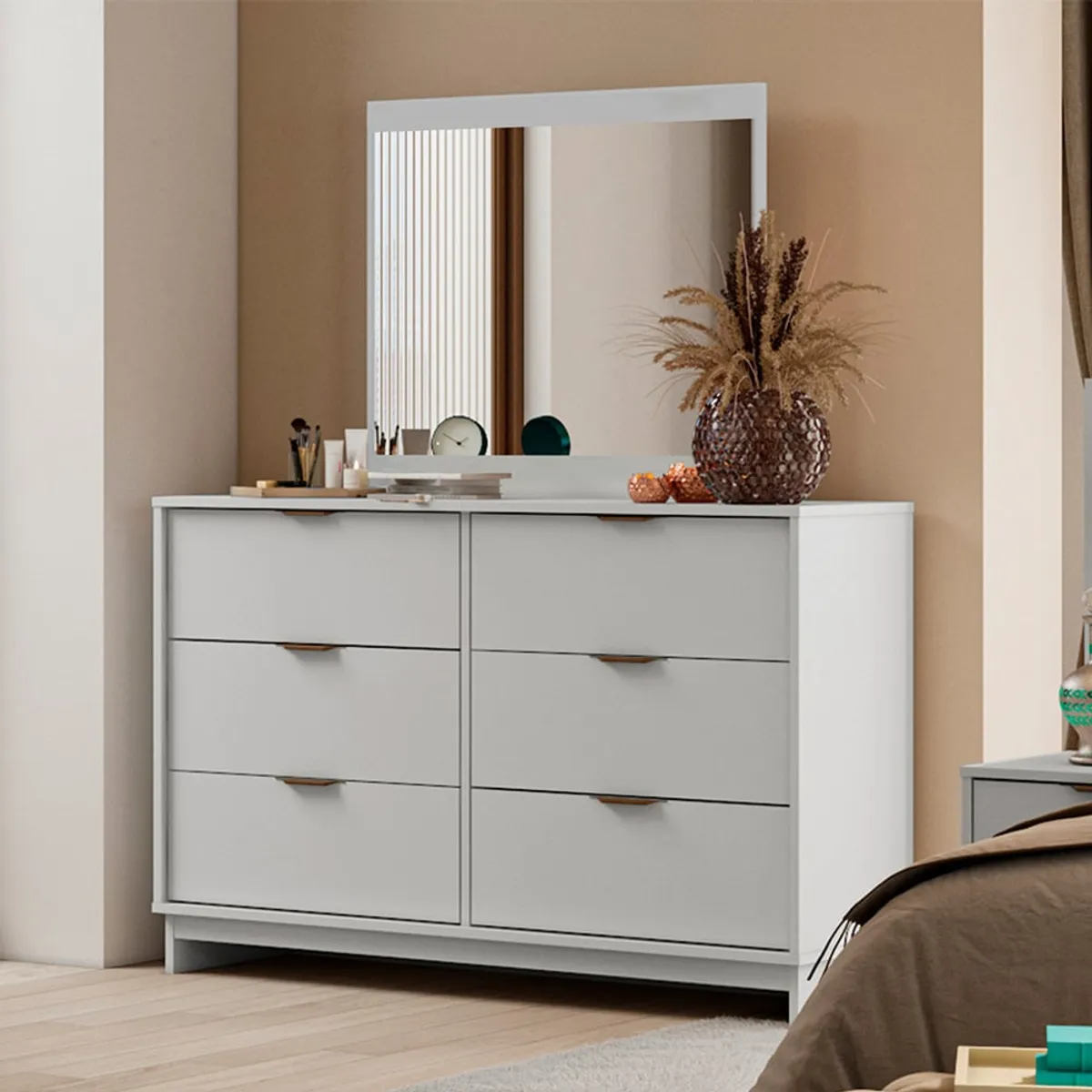 R&R MUEBLES - Cómoda Moderna con Espejo Maggie Blanco R&R MUEBLES