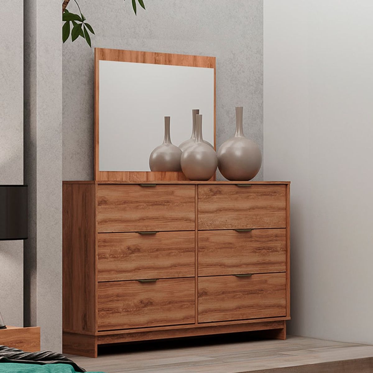 R&R MUEBLES - Cómoda Moderna con Espejo Maggie Marrón R&R MUEBLES